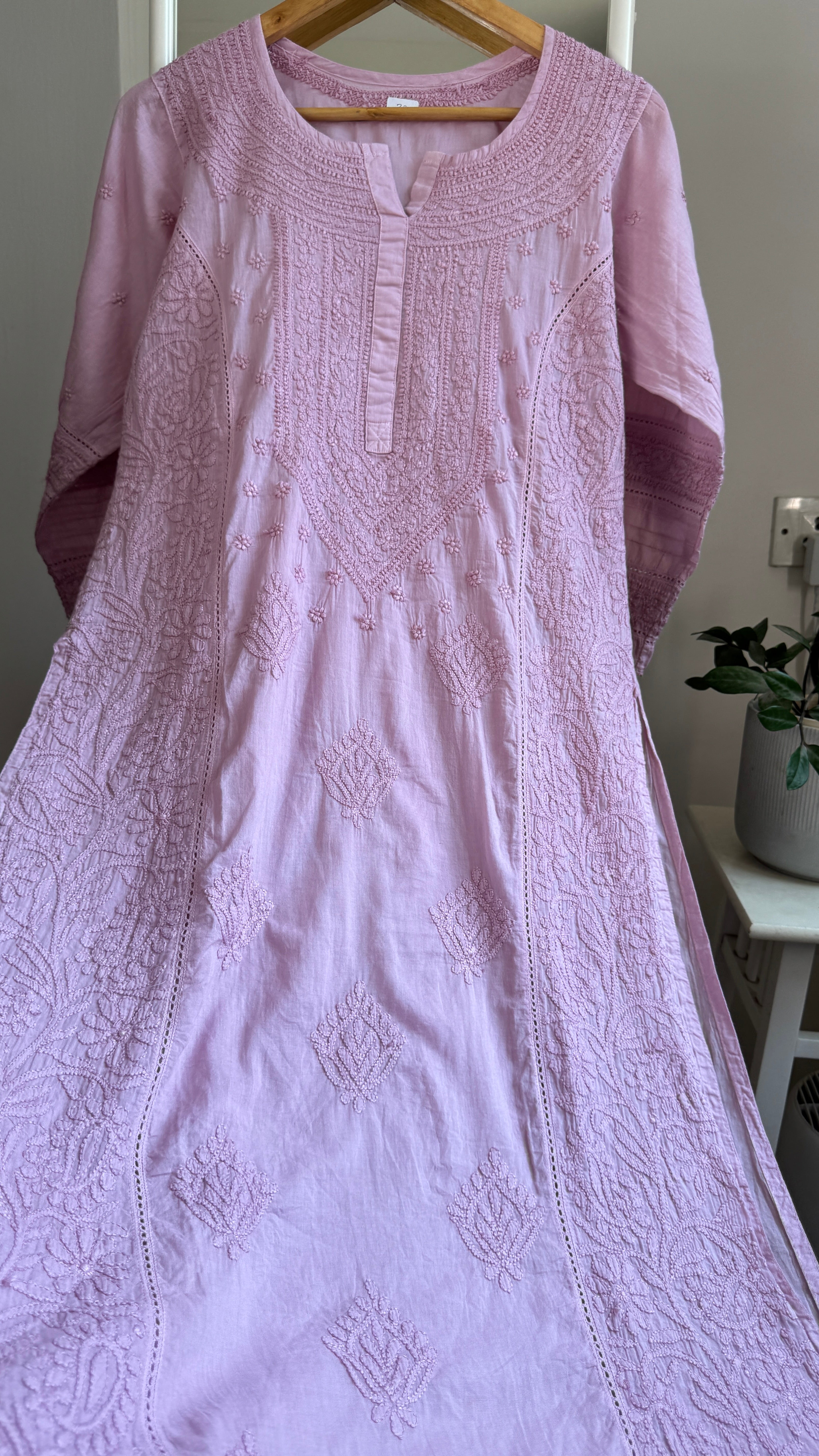 Mul Cotton Chikankari Kurti - Mauve - Fiza Collection