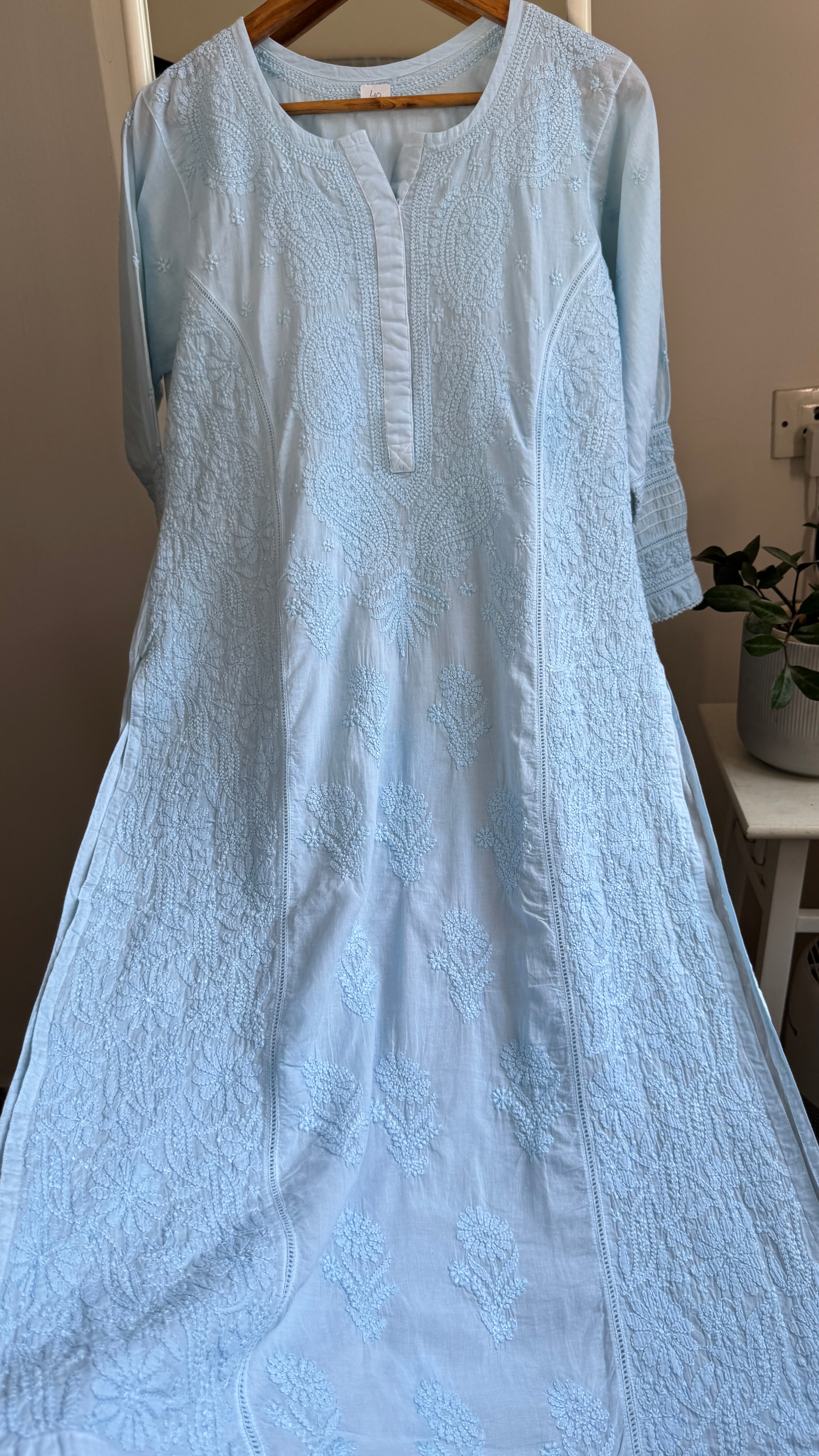 Mul Cotton Chikankari Kurti - Blue - Fiza Collection