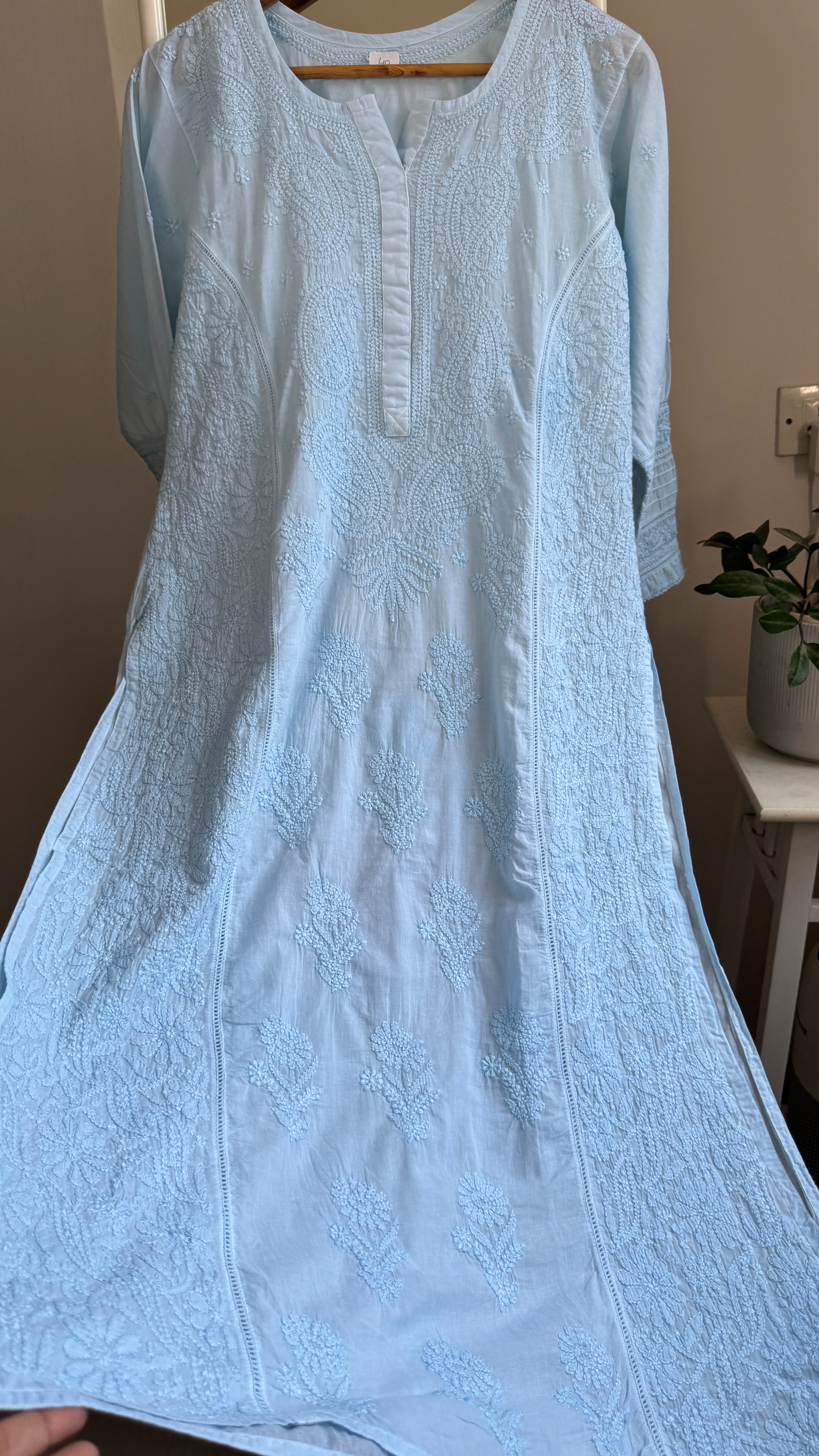 Mul Cotton Chikankari Kurti - Blue - Fiza Collection