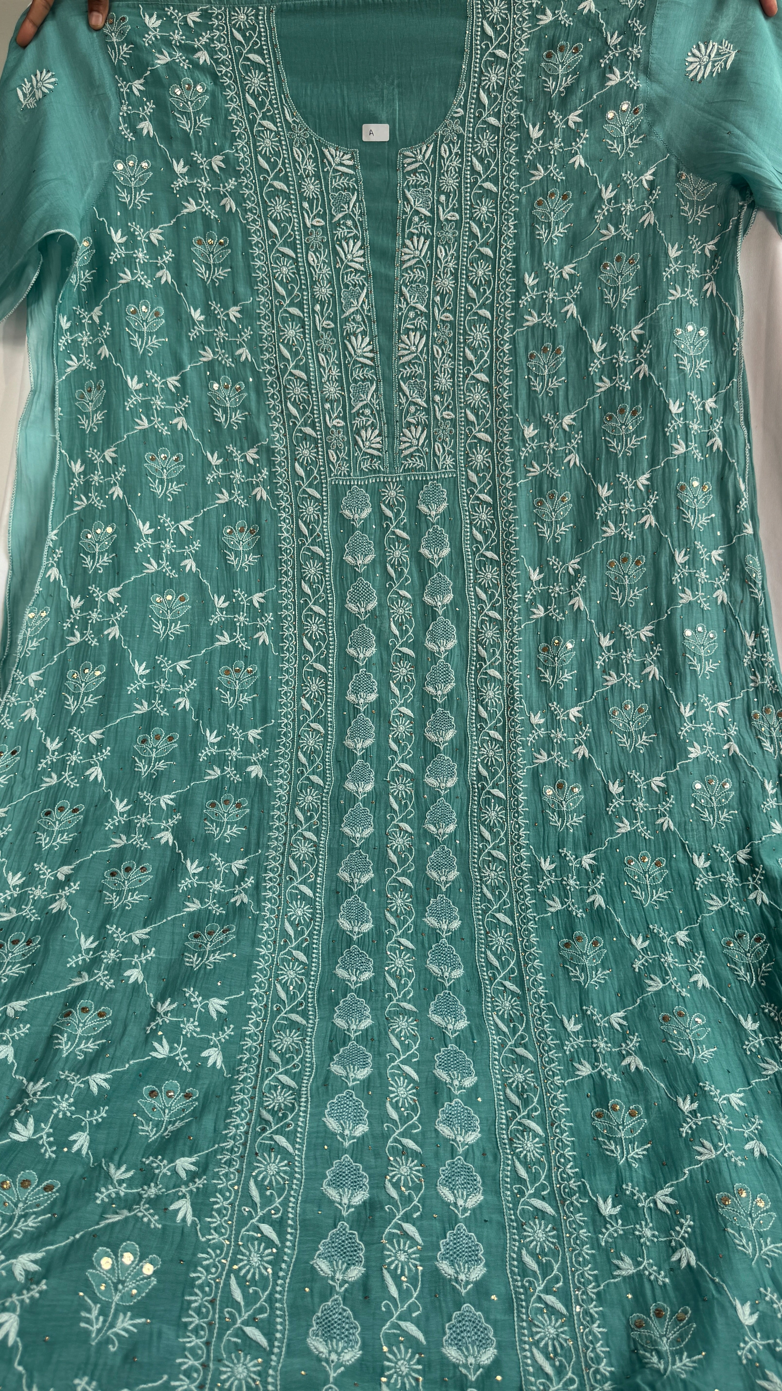 Mul Chanderi Chikankari Unstitched Length with Dupatta with Mukaish Add-On - Tiffany