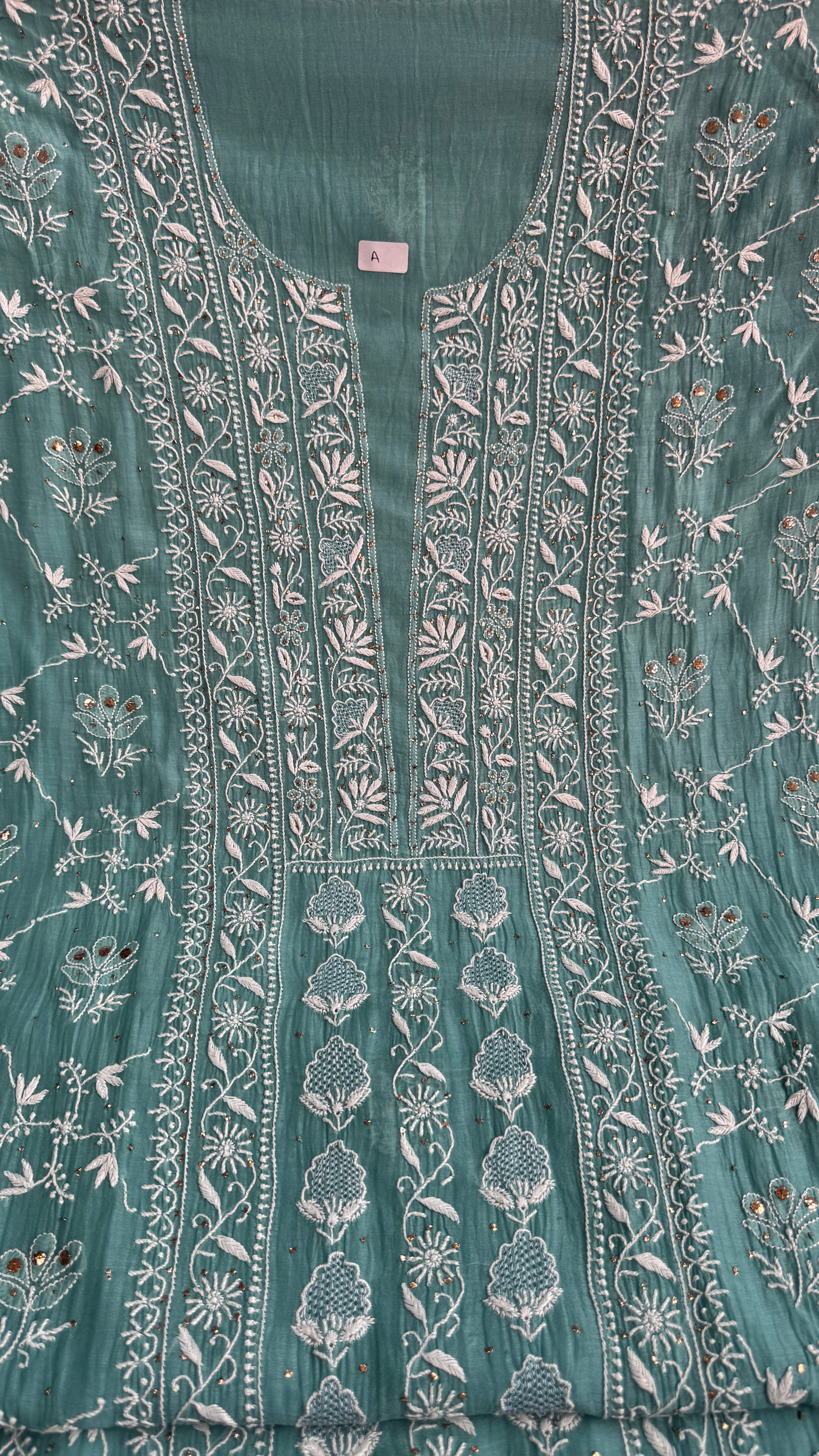 Mul Chanderi Chikankari Unstitched Length with Dupatta with Mukaish Add-On - Tiffany
