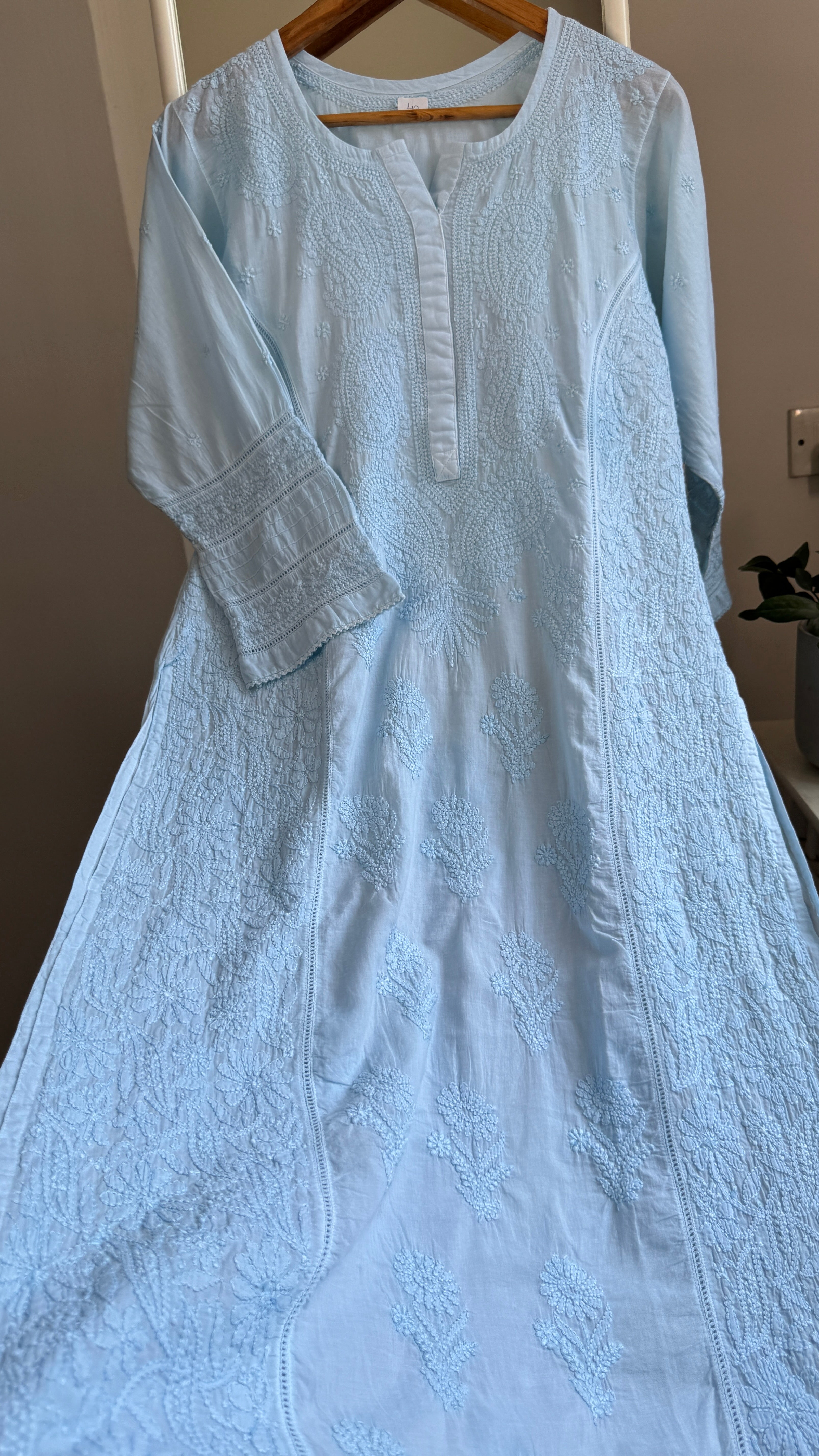 Mul Cotton Chikankari Kurti - Blue - Fiza Collection