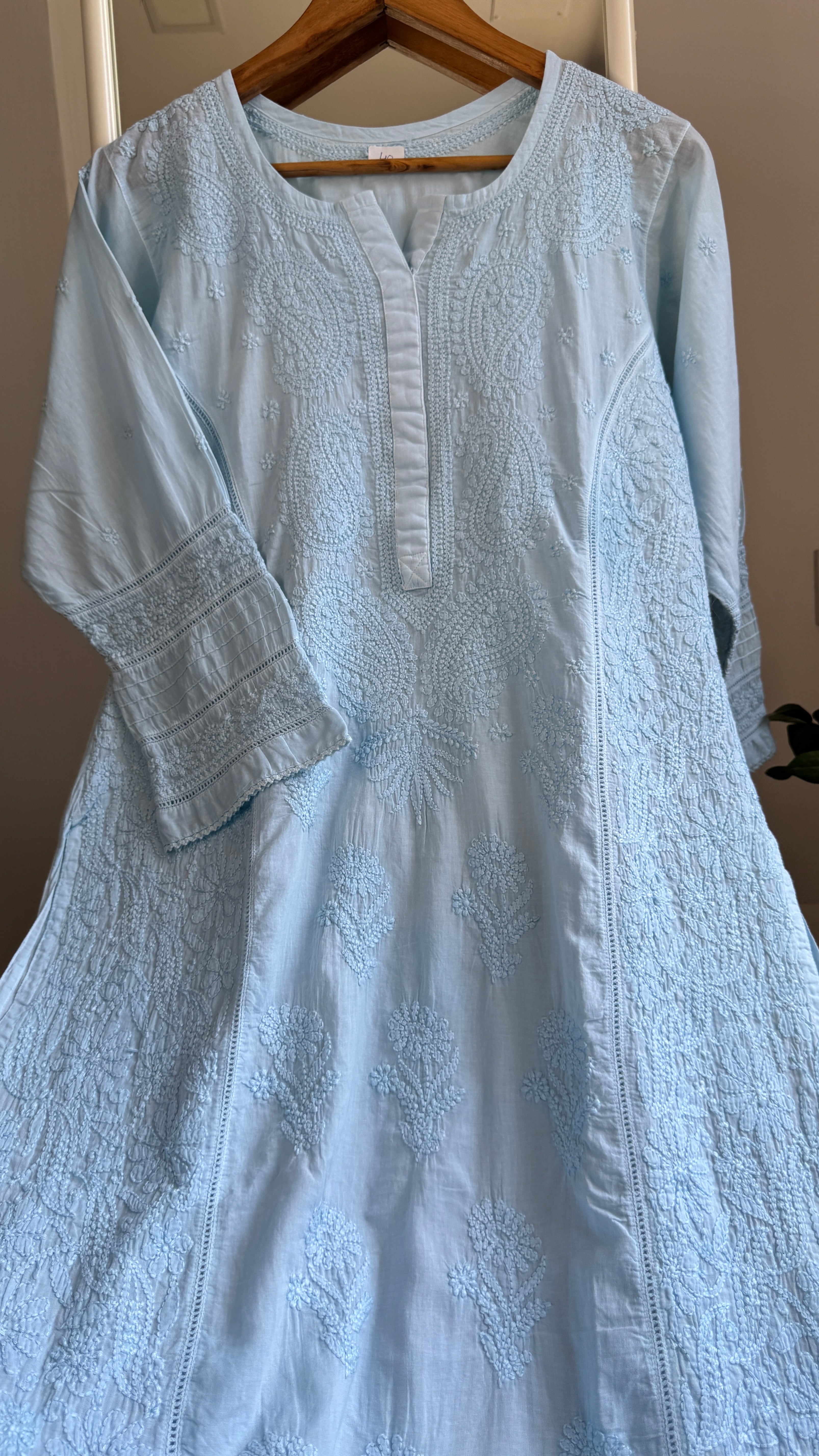 Mul Cotton Chikankari Kurti - Blue - Fiza Collection