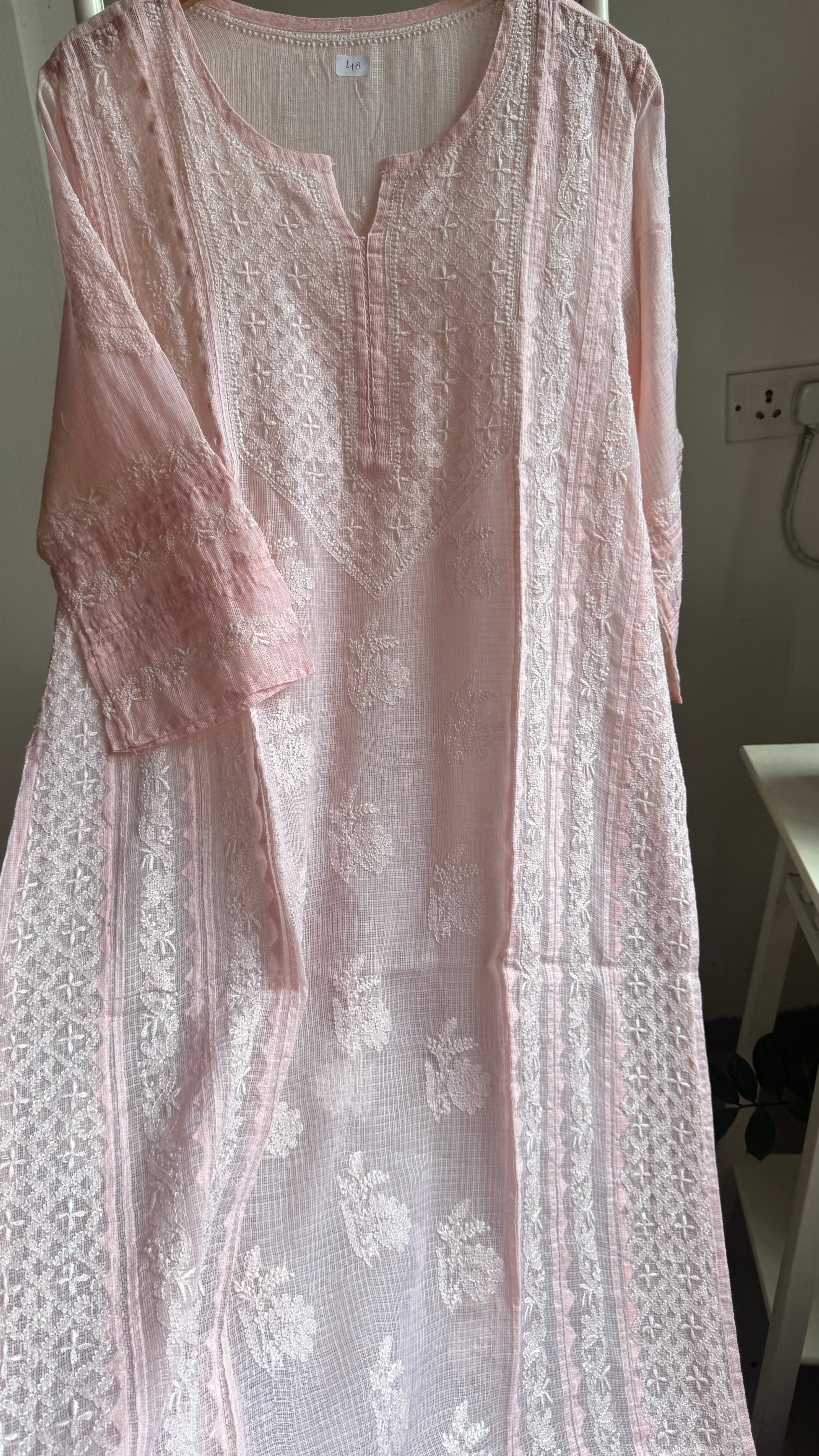 Kota Soft Cotton Chikankari Kurti - Pink - TARA Collection