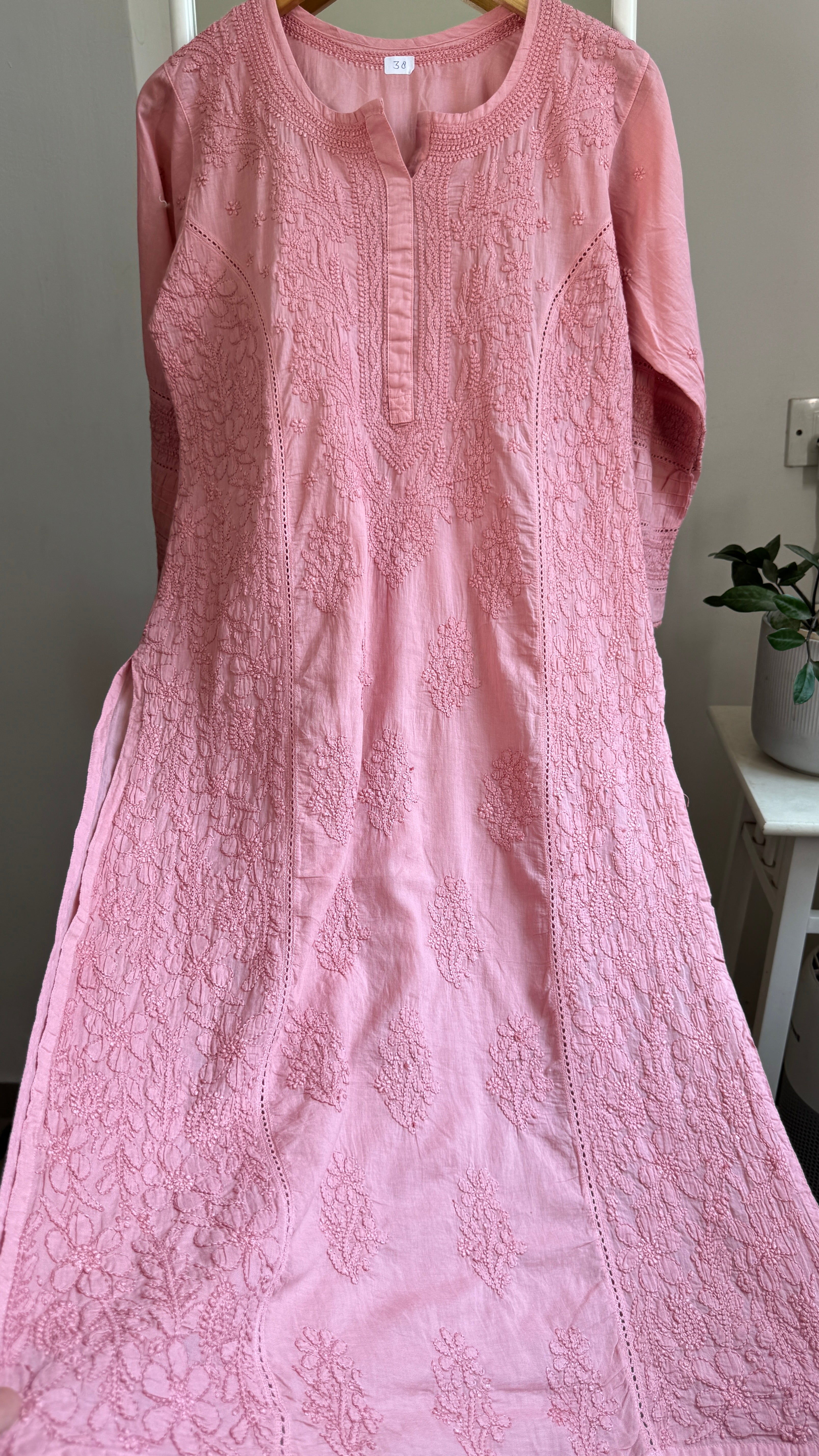 Mul Cotton Chikankari Kurti - Rosewood - Fiza Collection