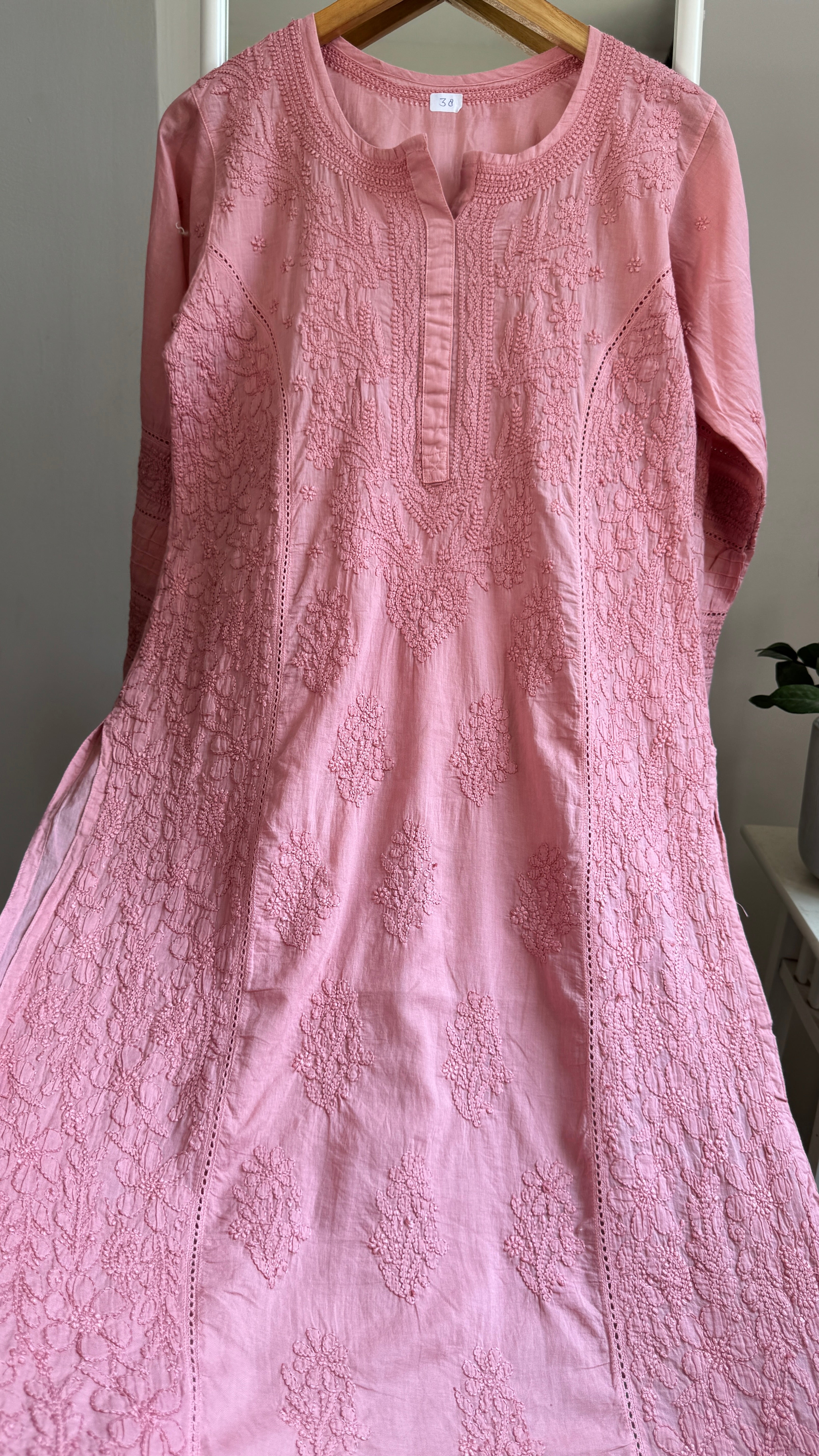 Mul Cotton Chikankari Kurti - Rosewood - Fiza Collection