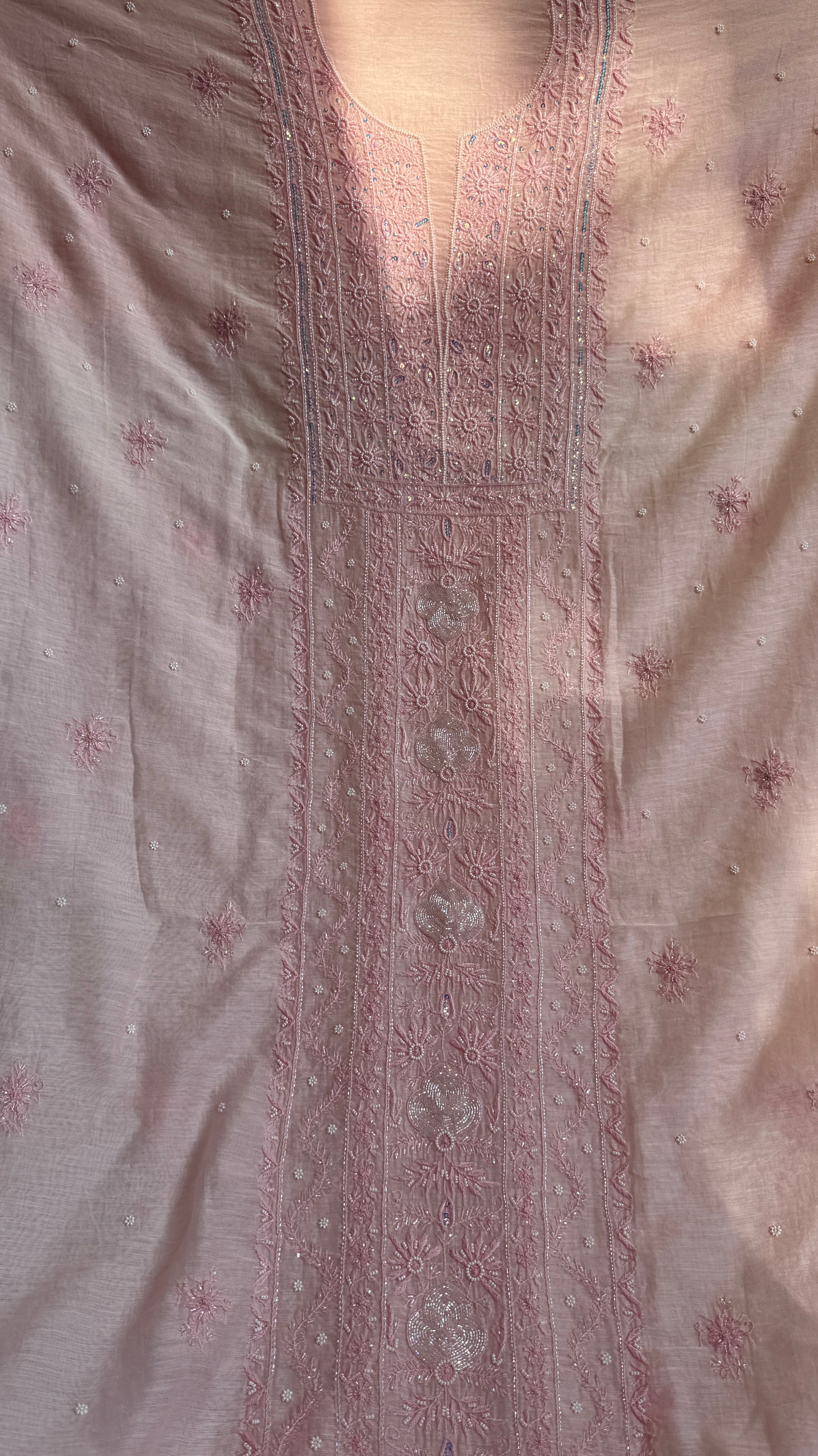 Mul Chanderi Semi stitched Straight - Baby Pink