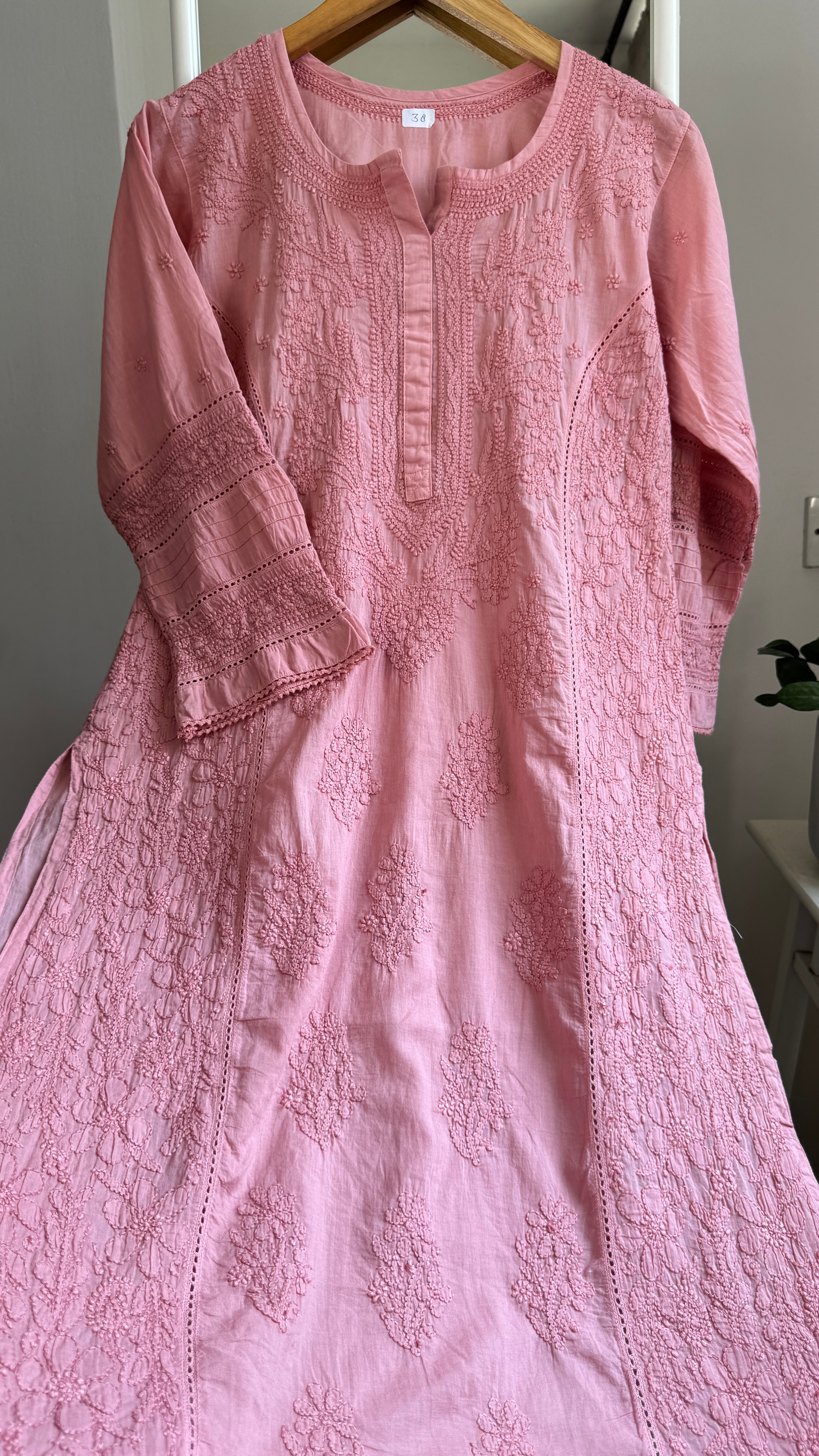 Mul Cotton Chikankari Kurti - Rosewood - Fiza Collection