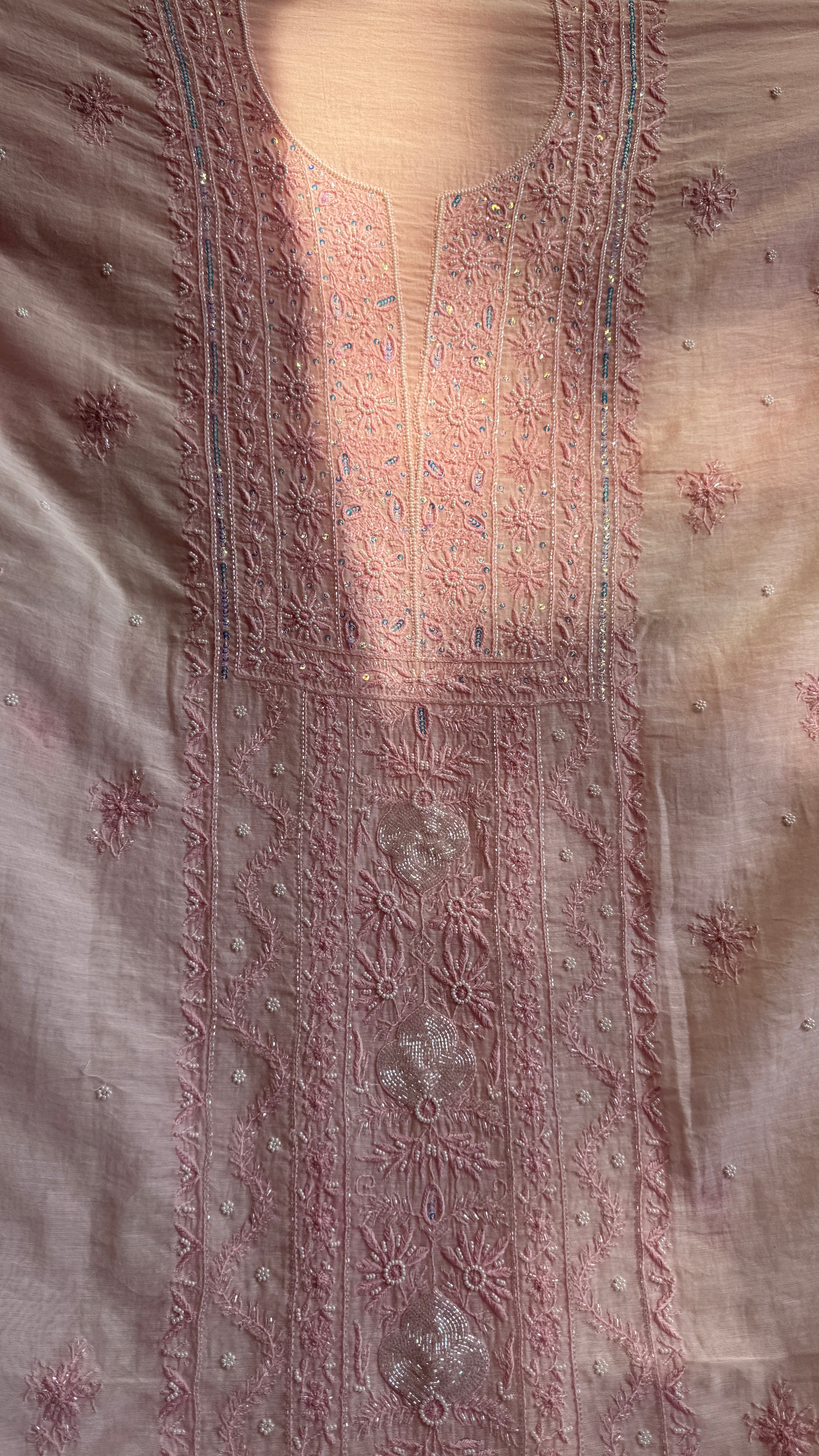 Mul Chanderi Semi stitched Straight - Baby Pink