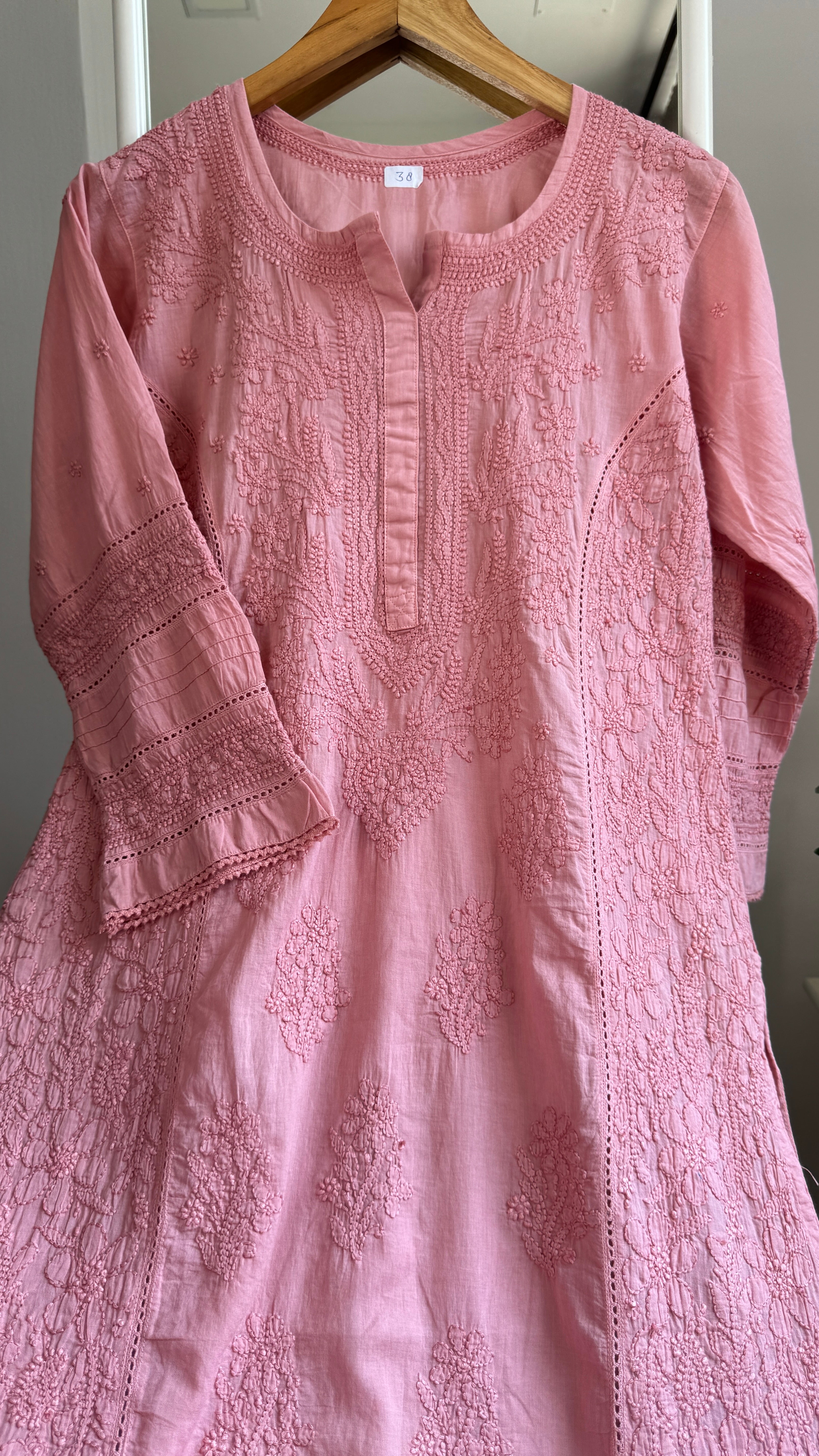 Mul Cotton Chikankari Kurti - Rosewood - Fiza Collection