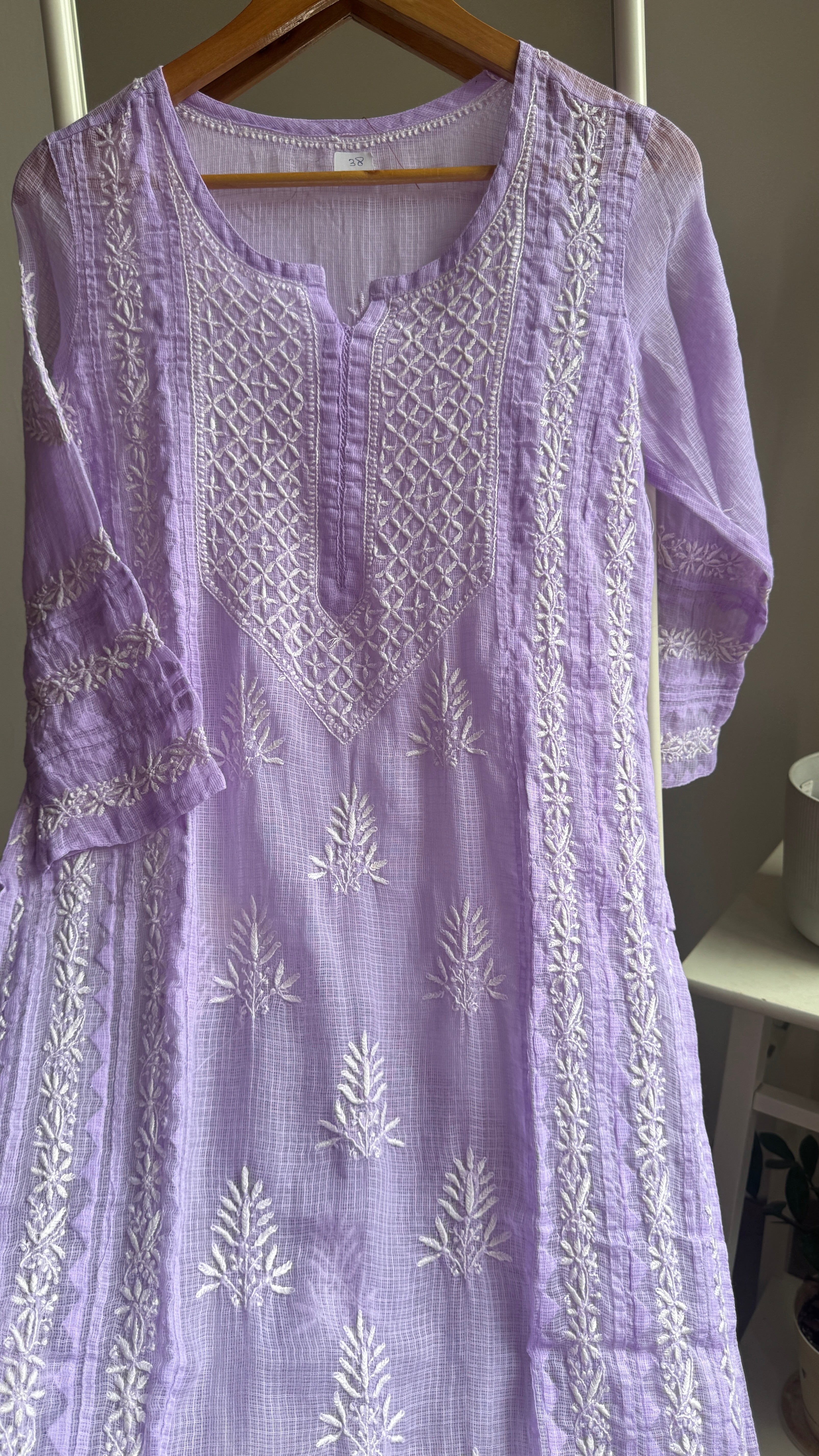 Kota Soft Cotton Chikankari Kurti - Lilac - TARA Collection