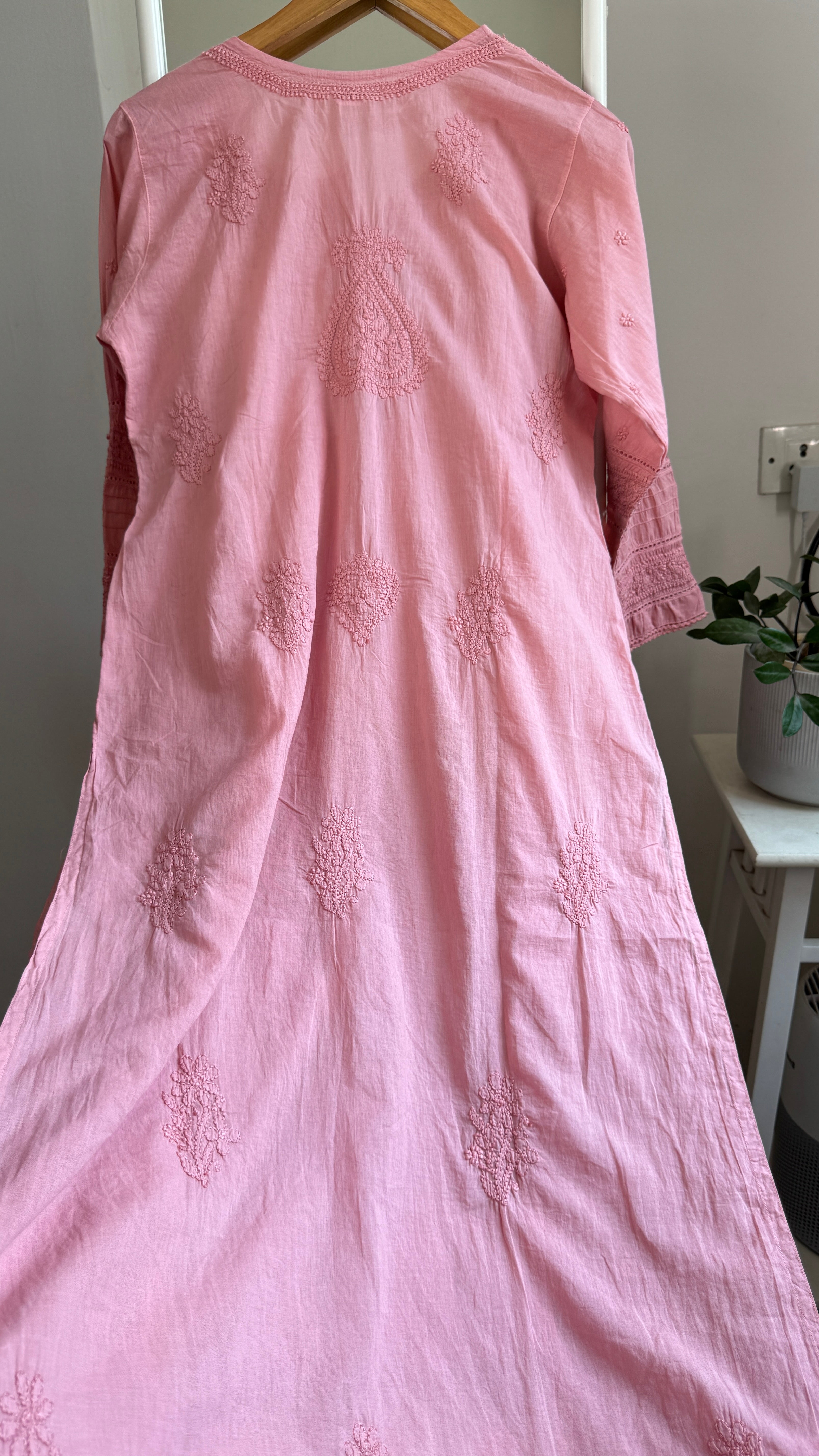 Mul Cotton Chikankari Kurti - Rosewood - Fiza Collection