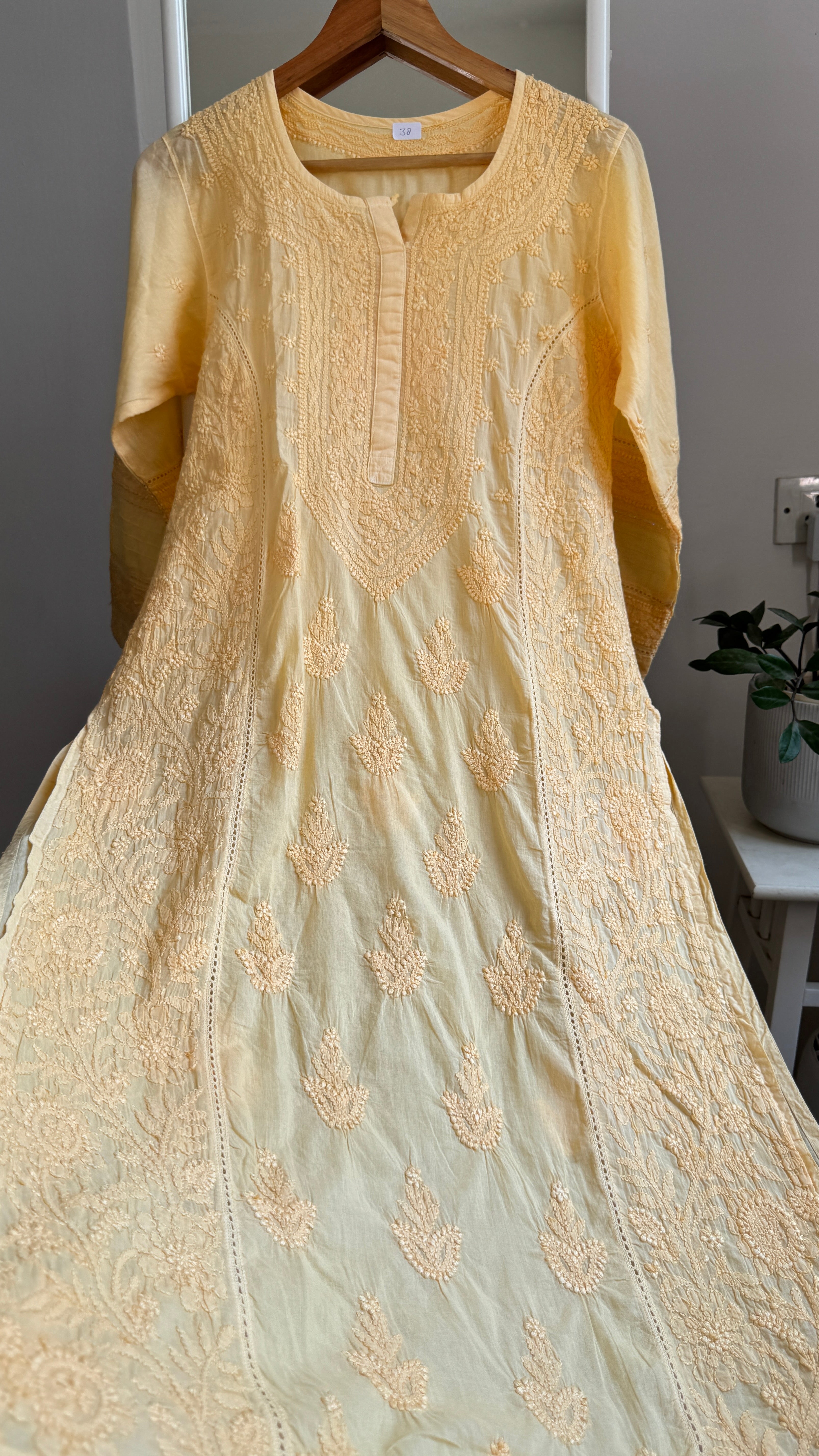 Mul Cotton Chikankari Kurti - Yellow - Fiza Collection