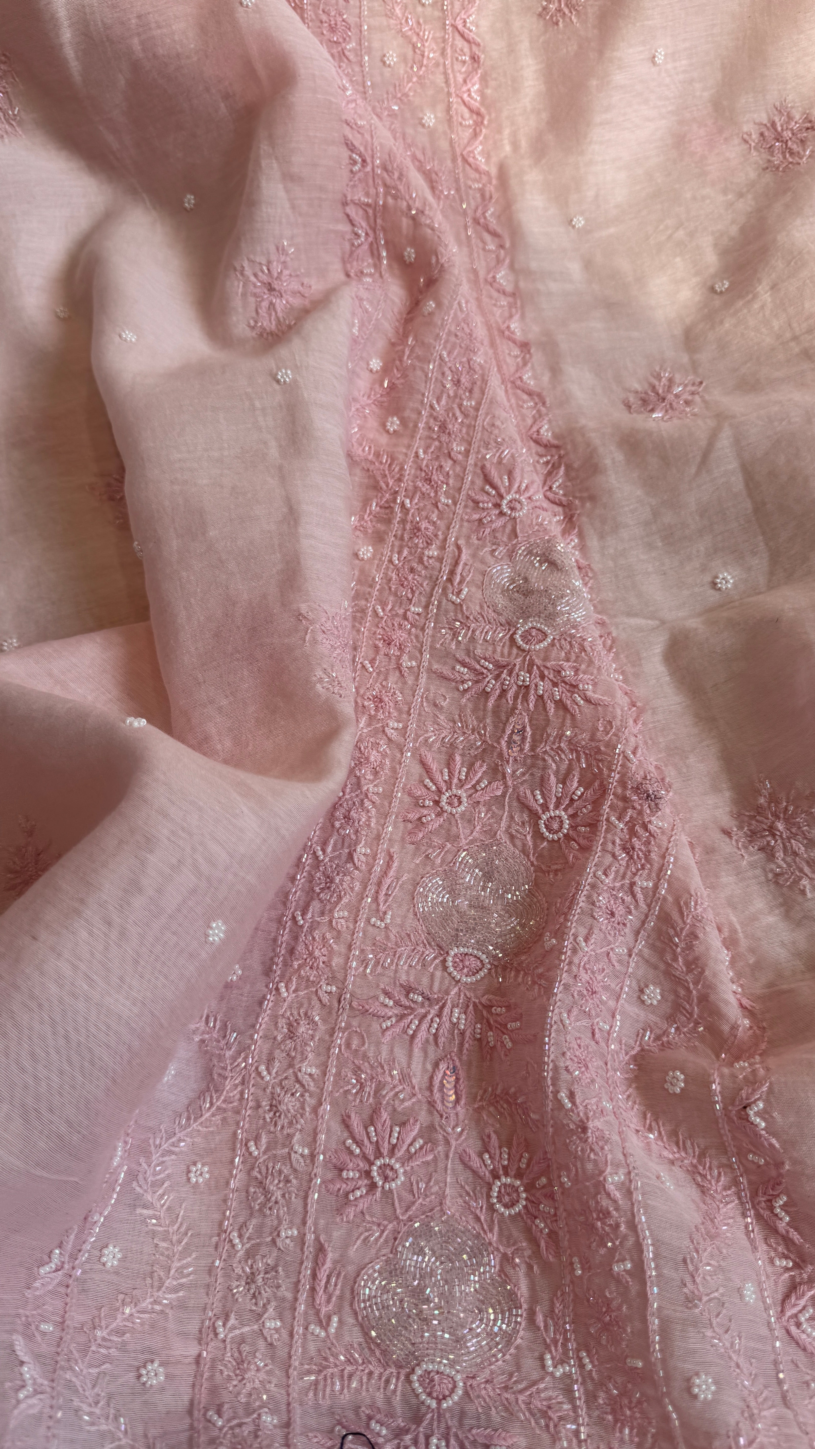 Mul Chanderi Semi stitched Straight - Baby Pink