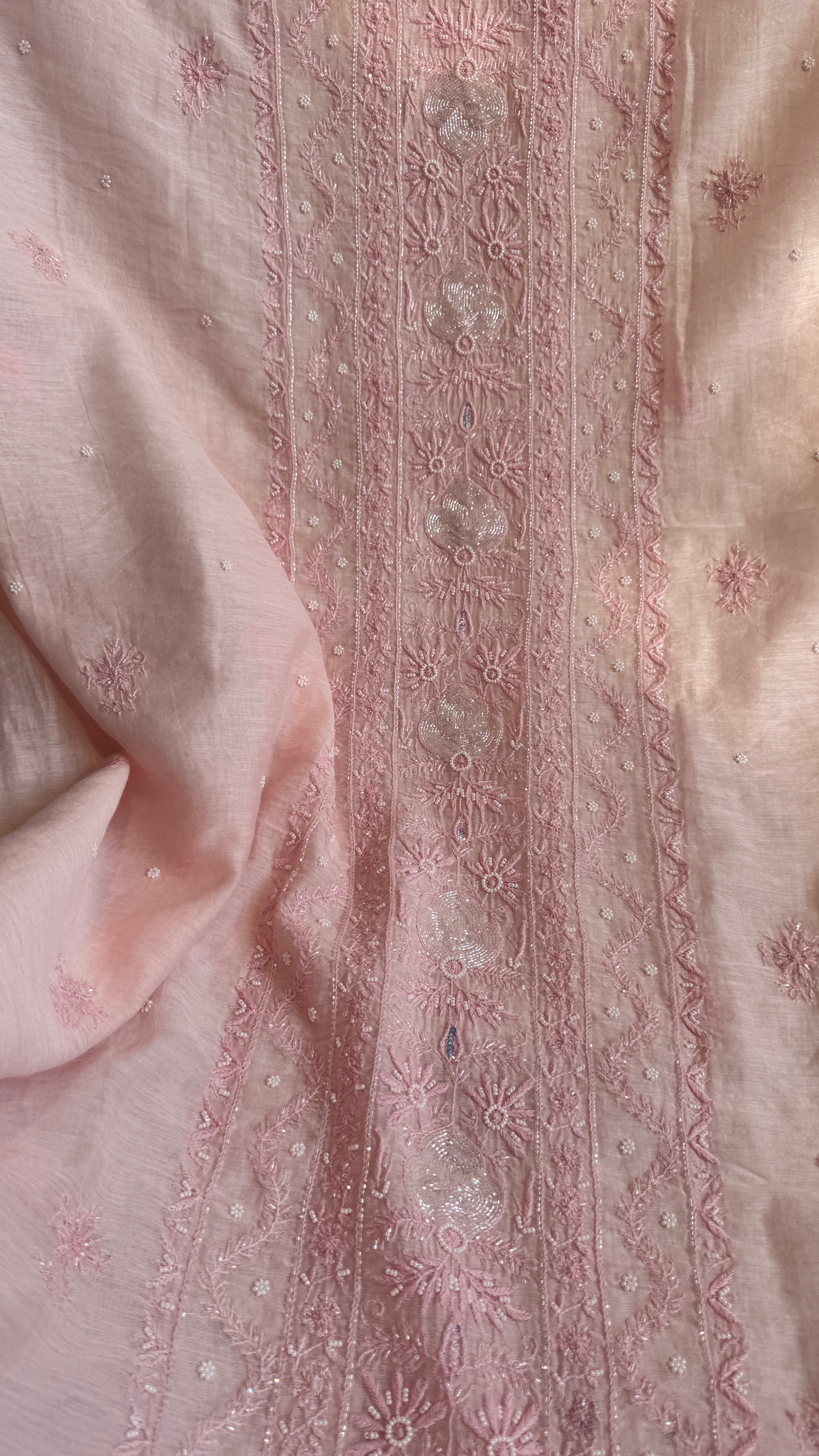 Mul Chanderi Semi stitched Straight - Baby Pink