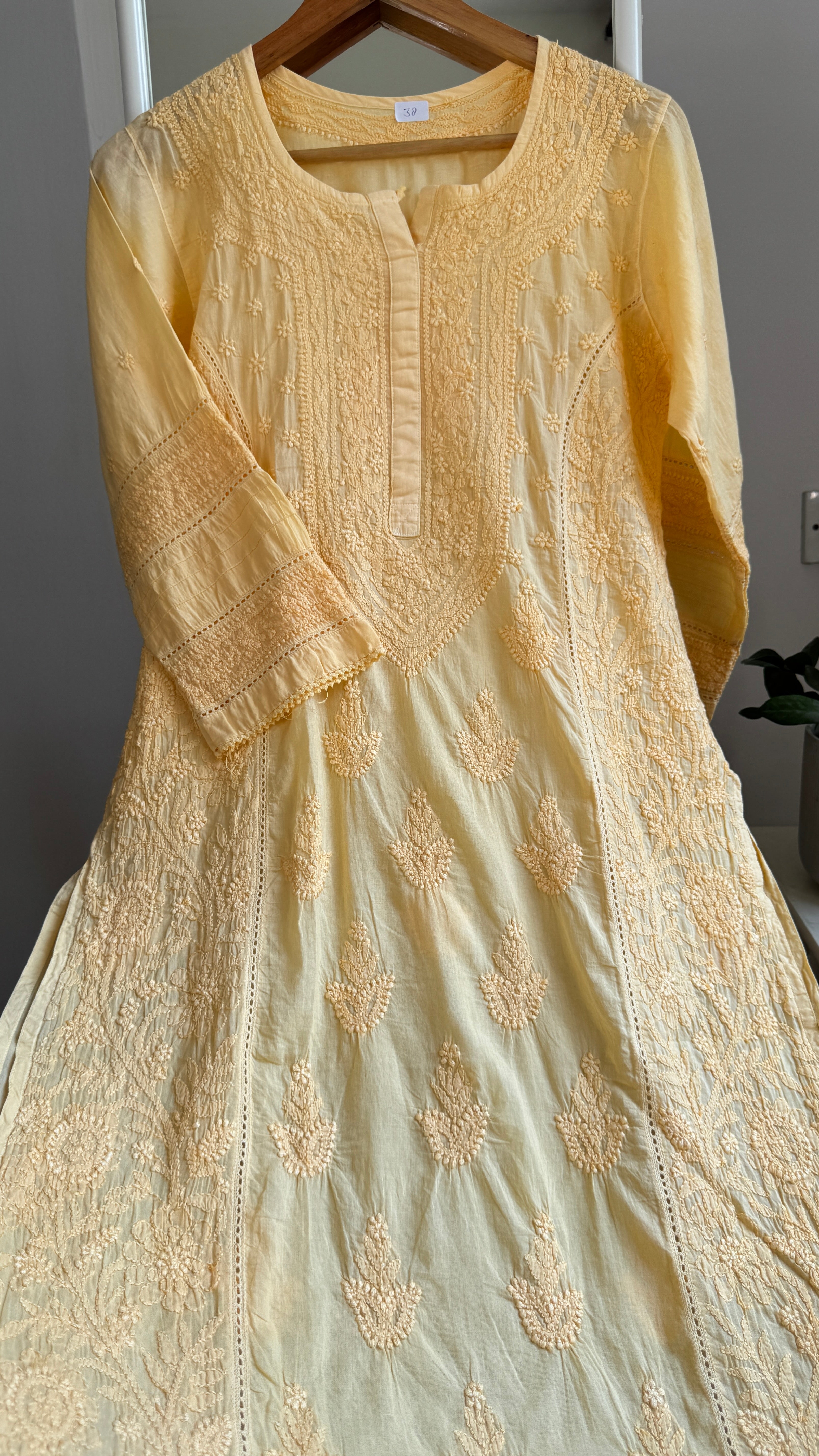 Mul Cotton Chikankari Kurti - Yellow - Fiza Collection