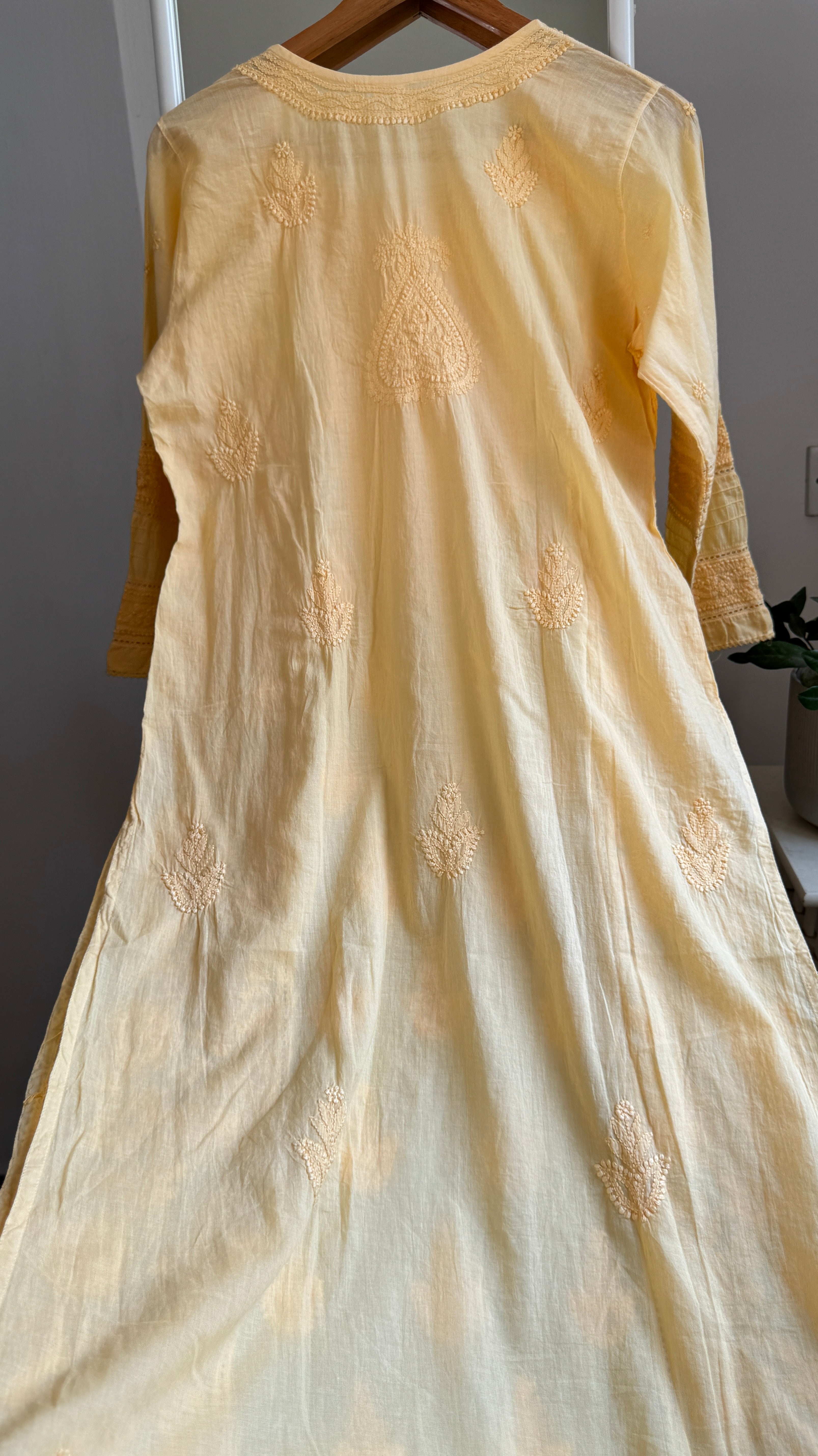 Mul Cotton Chikankari Kurti - Yellow - Fiza Collection