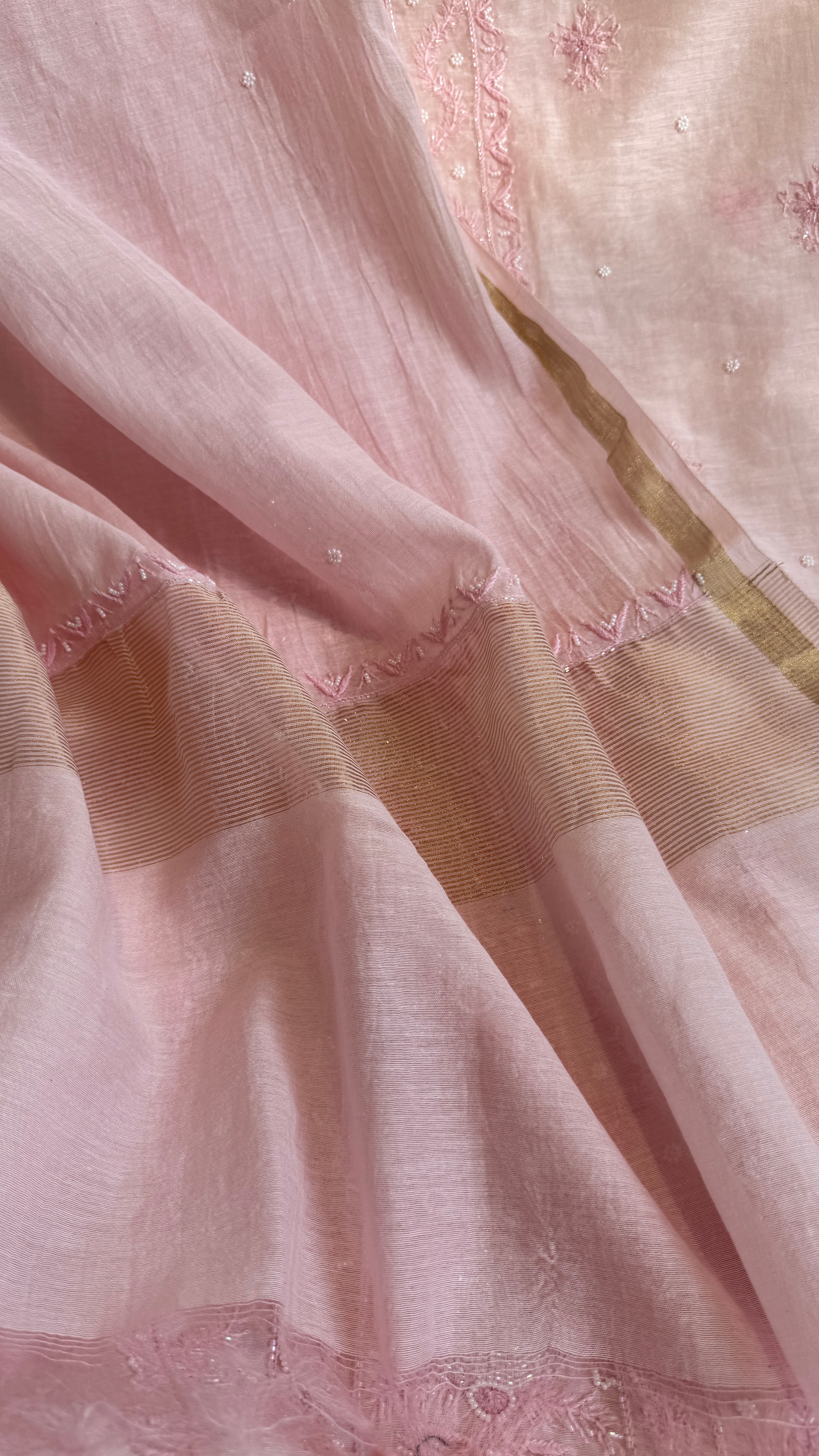 Mul Chanderi Semi stitched Straight - Baby Pink