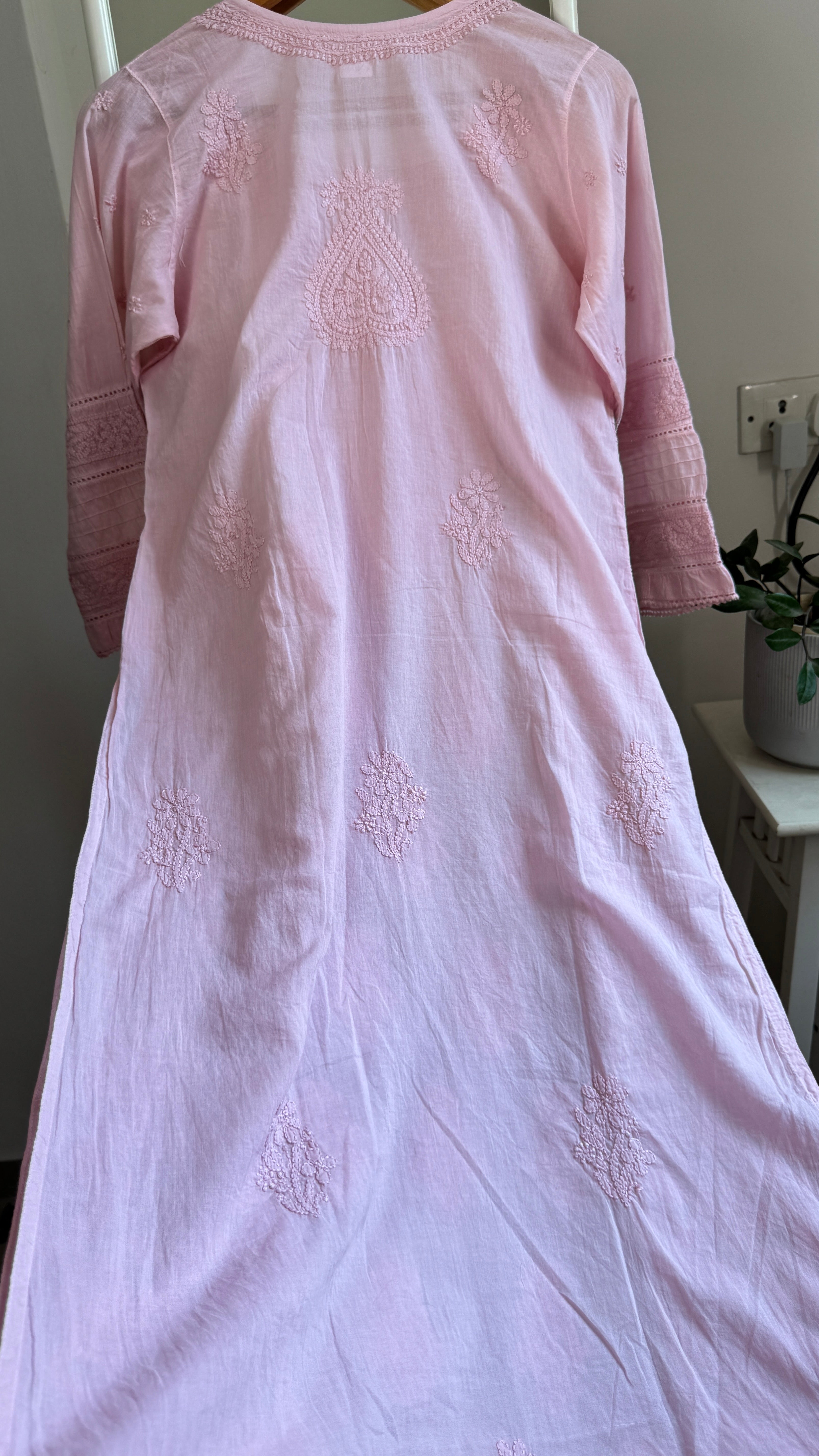 Mul Cotton Chikankari Kurti - Pale Pink - Fiza Collection