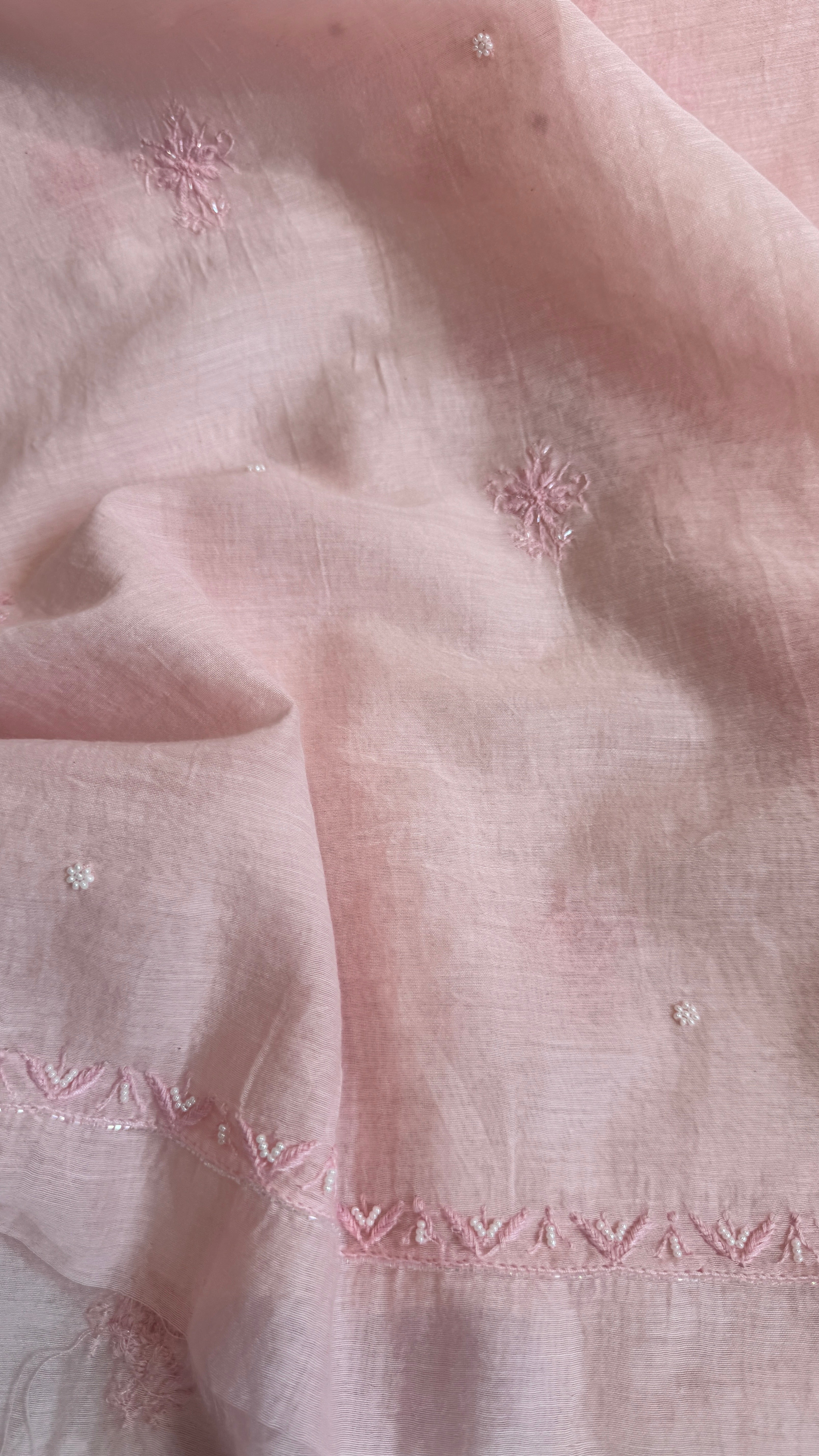 Mul Chanderi Semi stitched Straight - Baby Pink