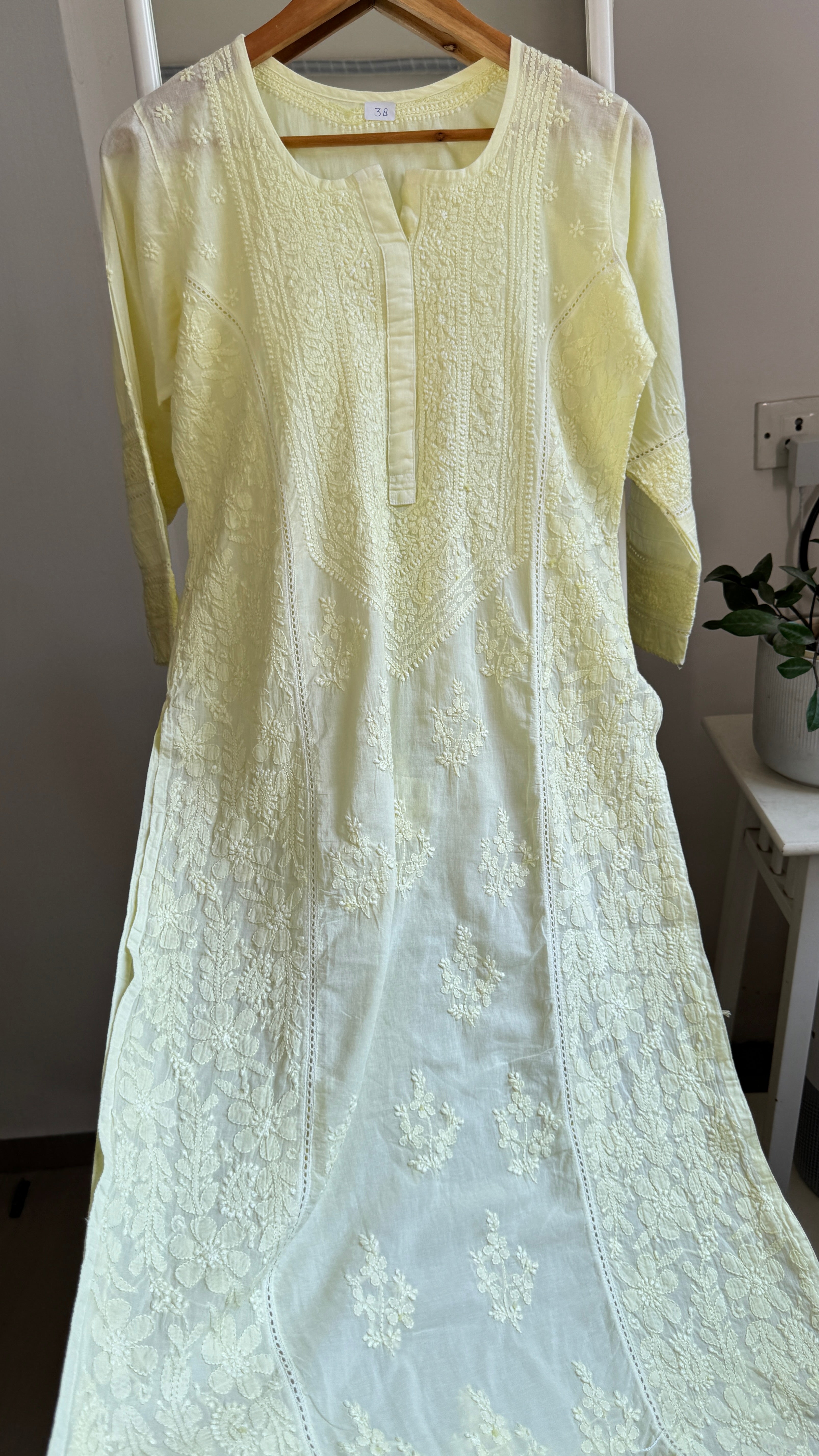 Mul Cotton Chikankari Kurti - Lemon Yellow - Fiza Collection