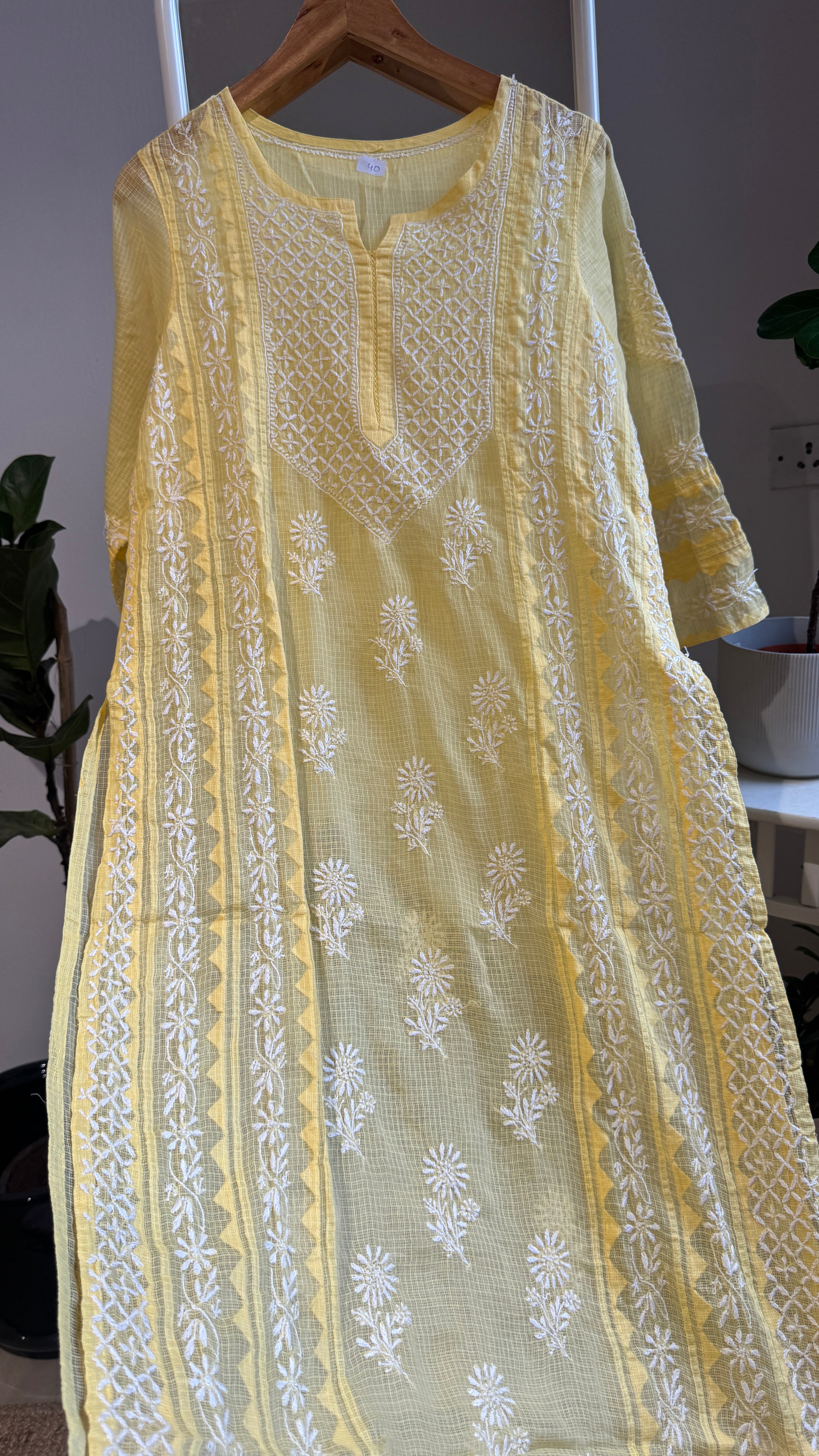 Kota Soft Cotton Chikankari Kurti - Yellow - TARA Collection