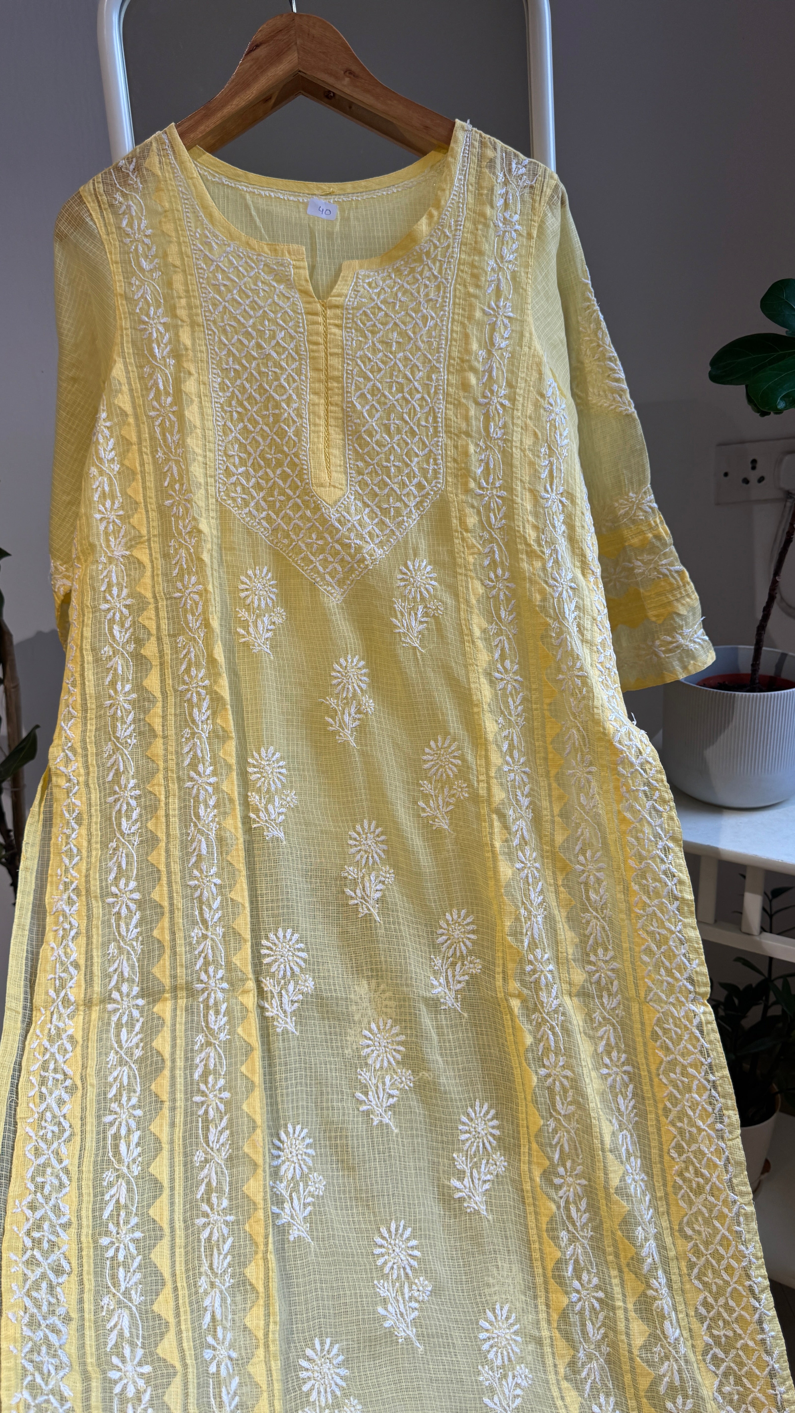 Kota Soft Cotton Chikankari Kurti - Yellow - TARA Collection