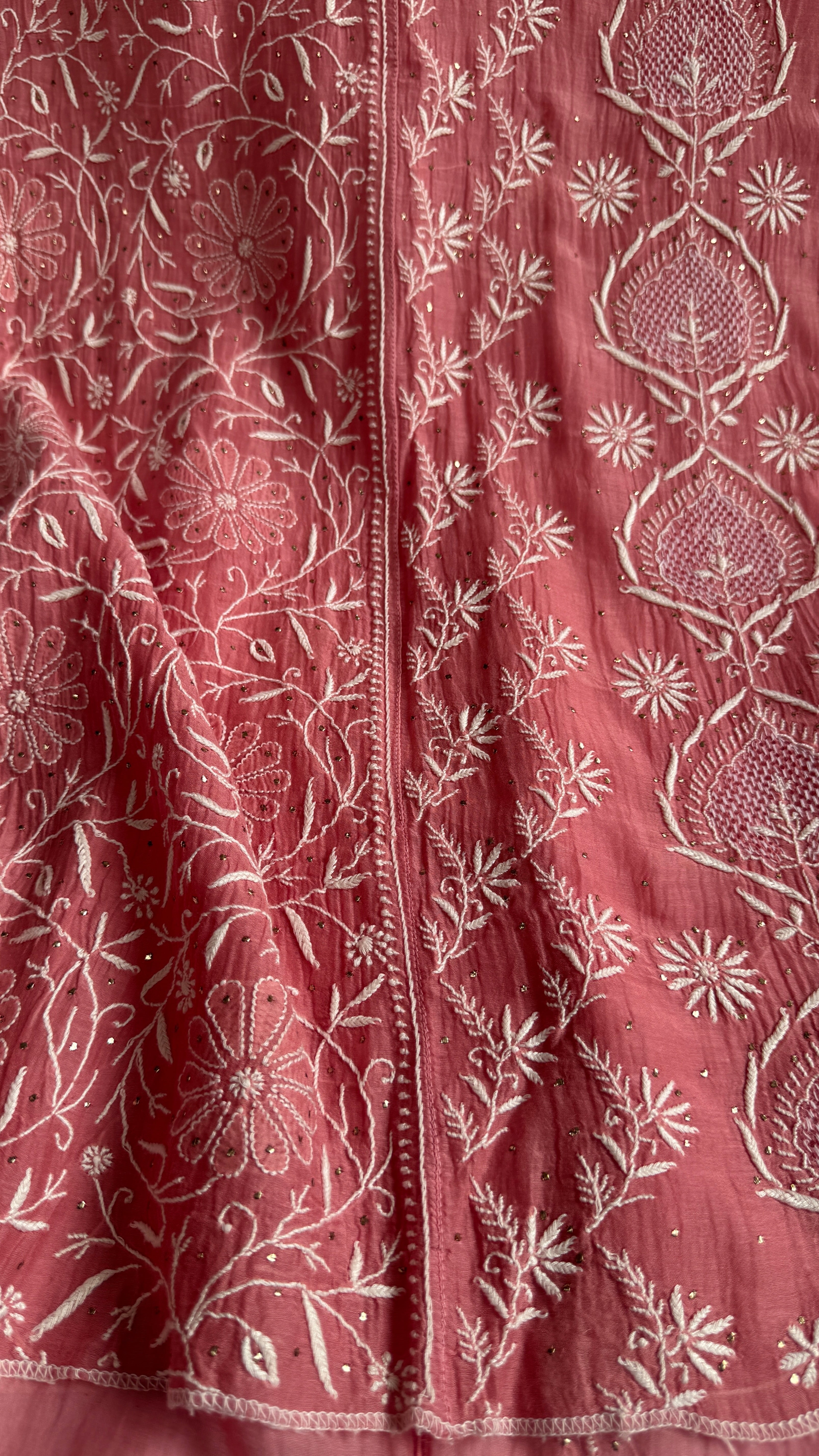 Mul Chanderi Chikankari Unstitched Length with Dupatta with Mukaish Add-On- Rosewood