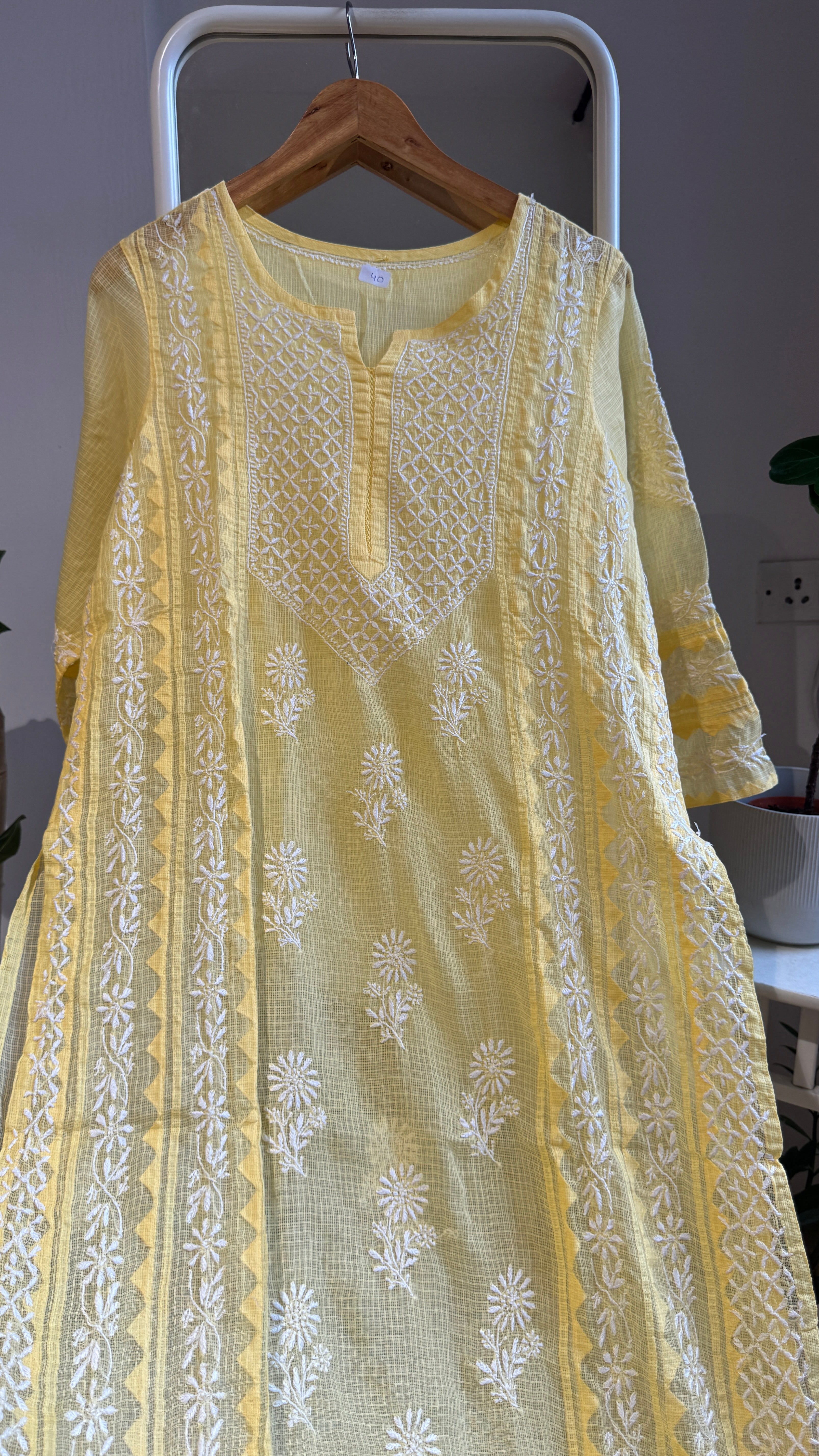 Kota Soft Cotton Chikankari Kurti - Yellow - TARA Collection