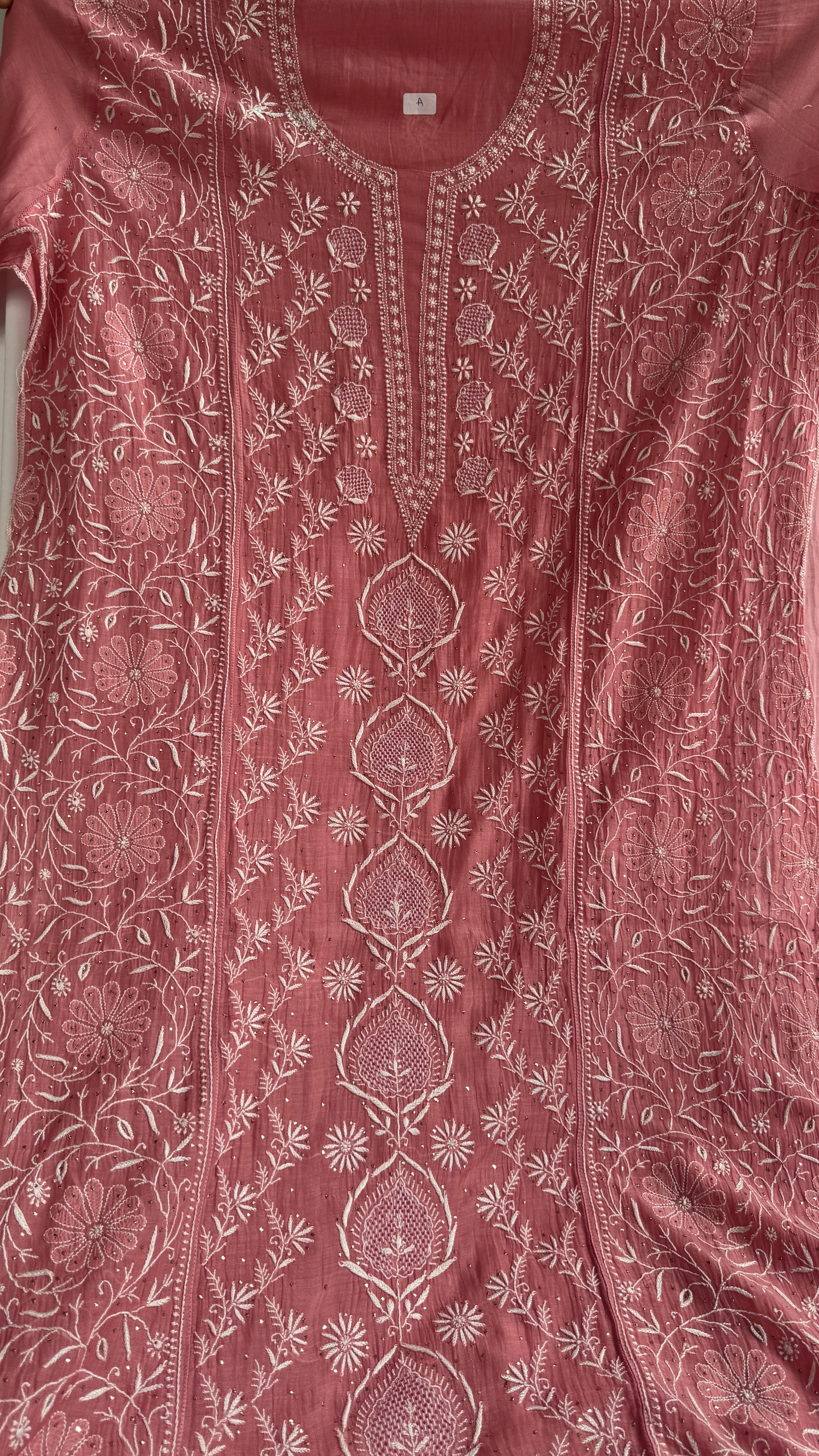 Mul Chanderi Chikankari Unstitched Length with Dupatta with Mukaish Add-On- Rosewood