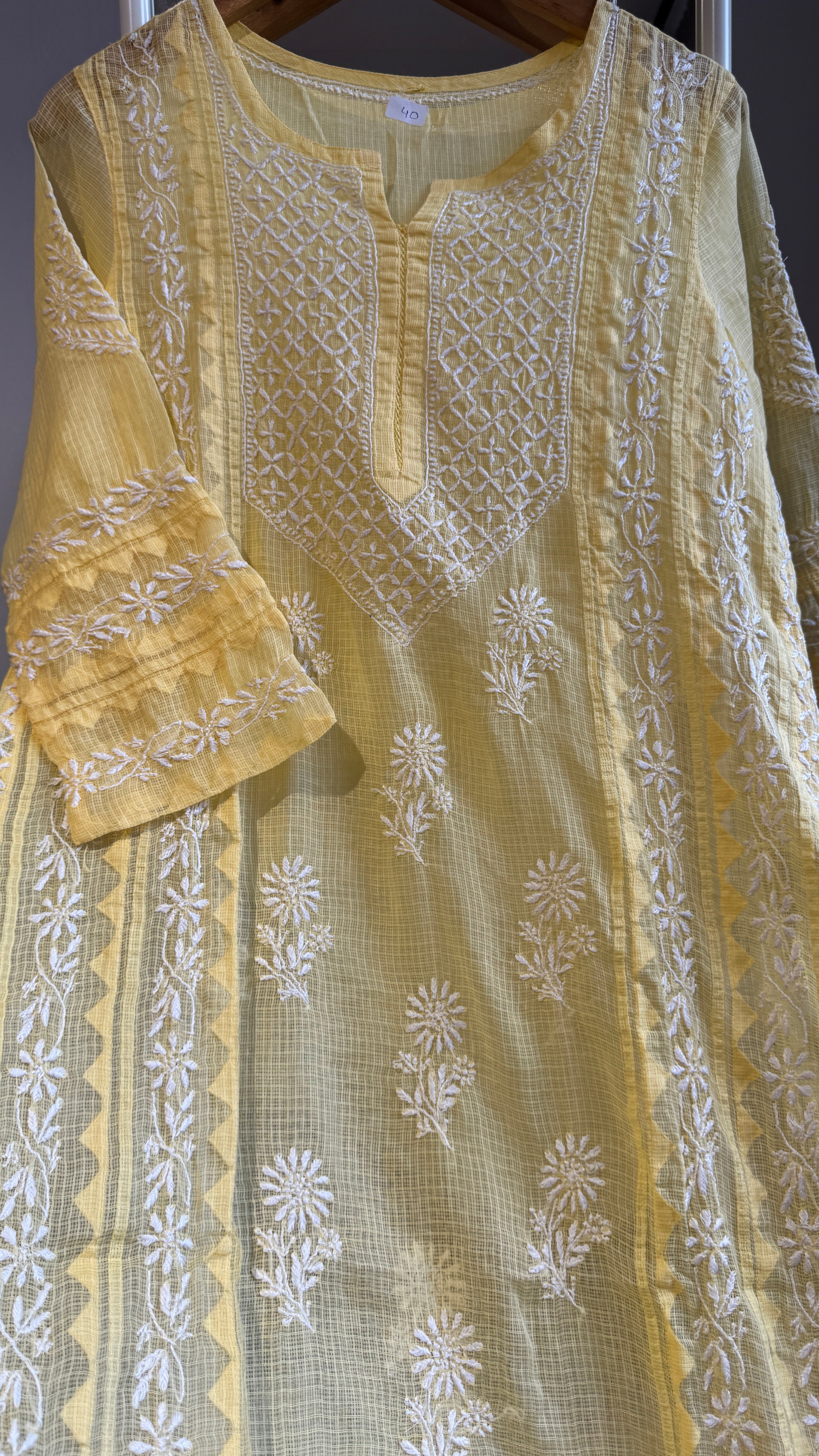 Kota Soft Cotton Chikankari Kurti - Yellow - TARA Collection