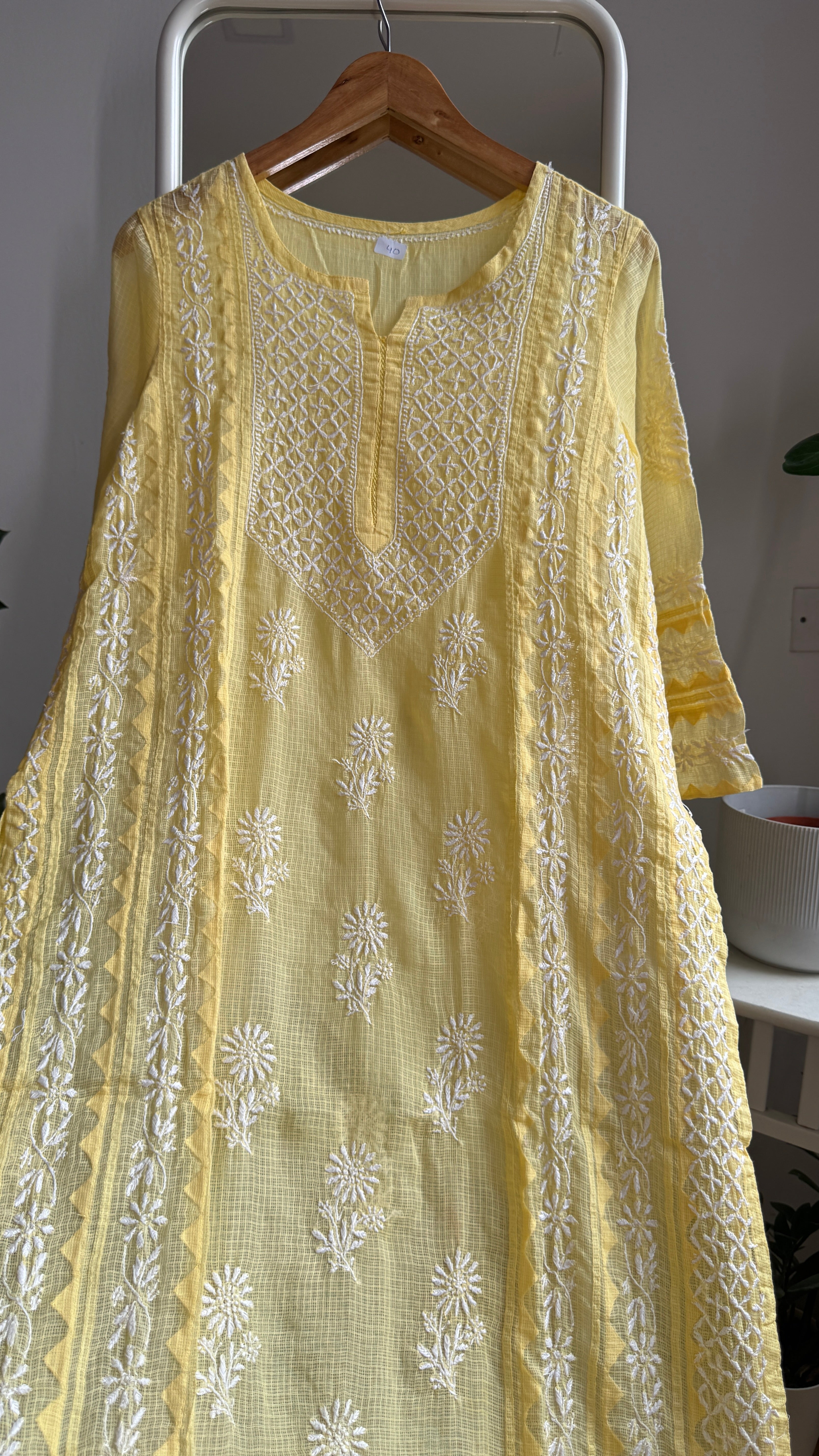 Kota Soft Cotton Chikankari Kurti - Yellow - TARA Collection