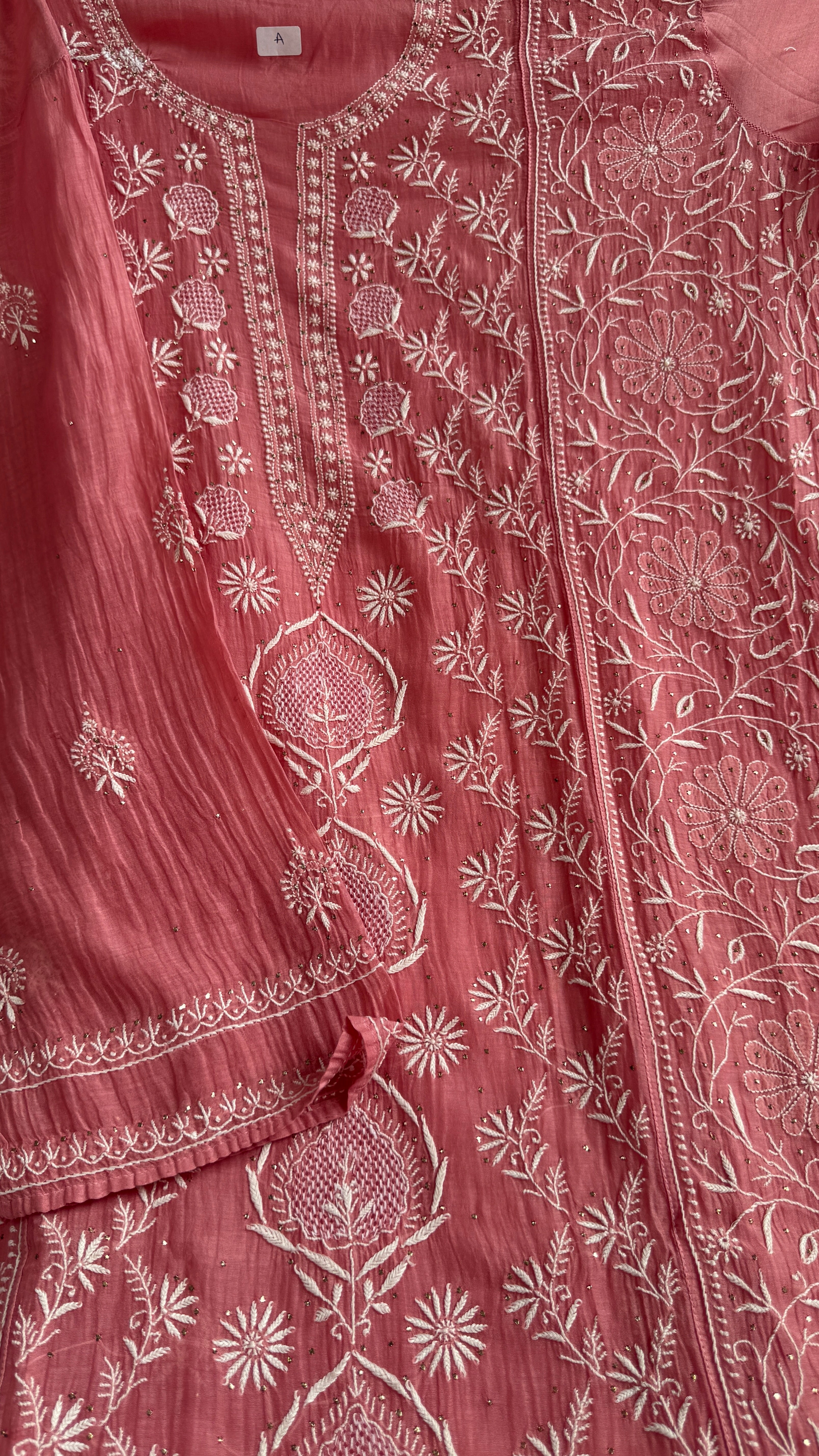 Mul Chanderi Chikankari Unstitched Length with Dupatta with Mukaish Add-On- Rosewood