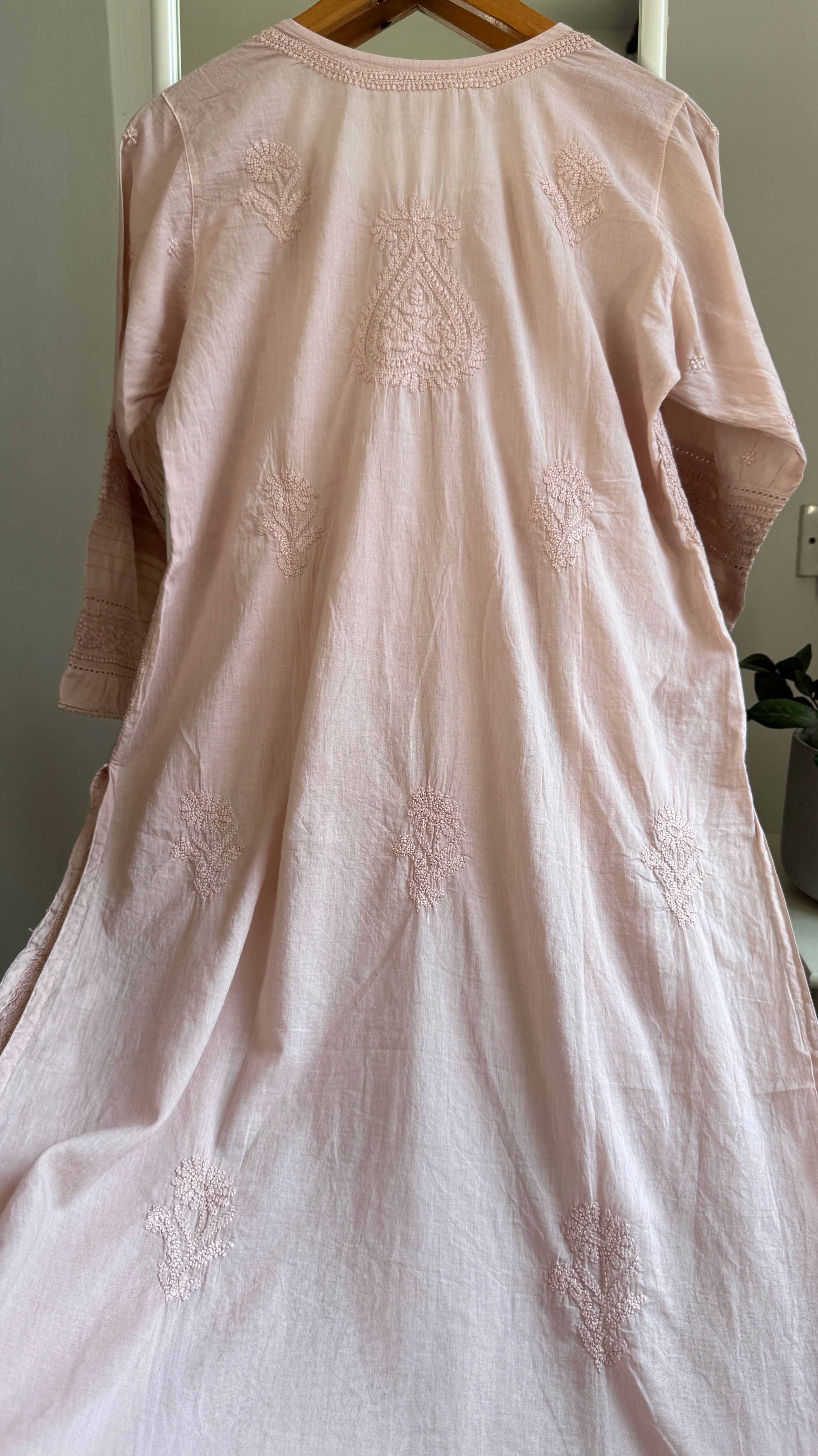 Mul Cotton Chikankari Kurti - Nude Pink - Fiza Collection