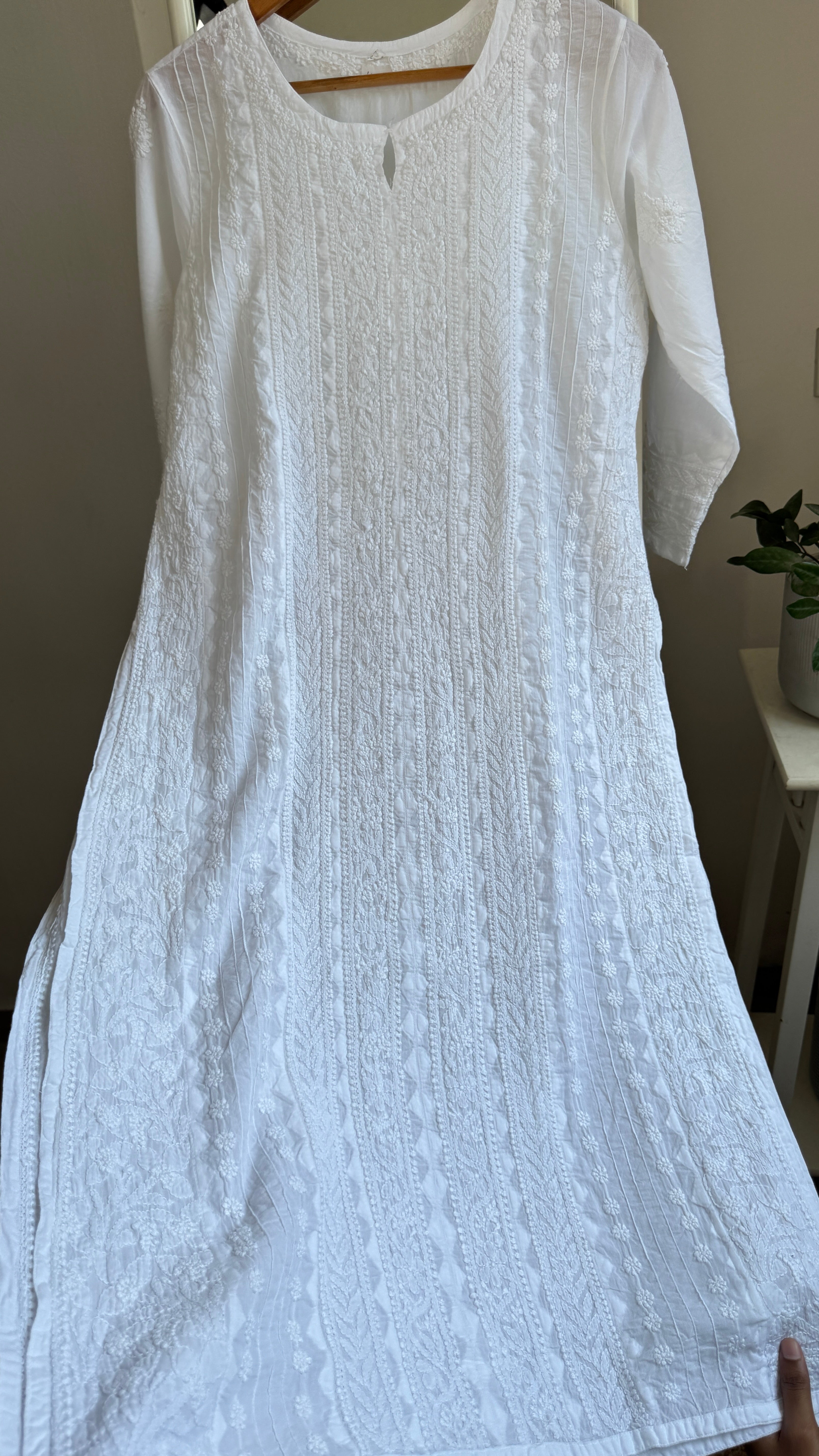 Pure Cotton Chikankari Full Jaal Kurti - White - Naaz Collection