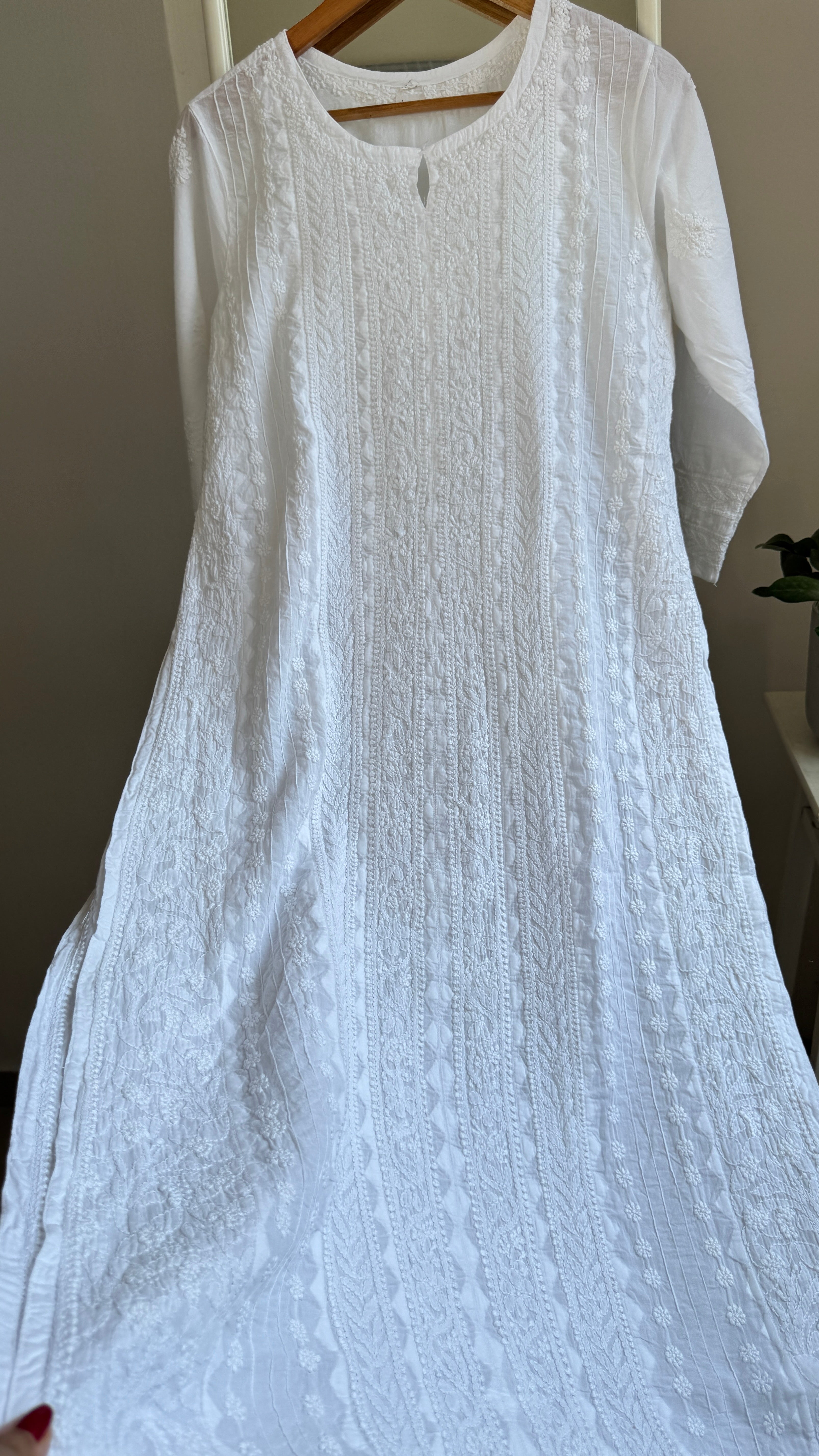 Pure Cotton Chikankari Full Jaal Kurti - White - Naaz Collection