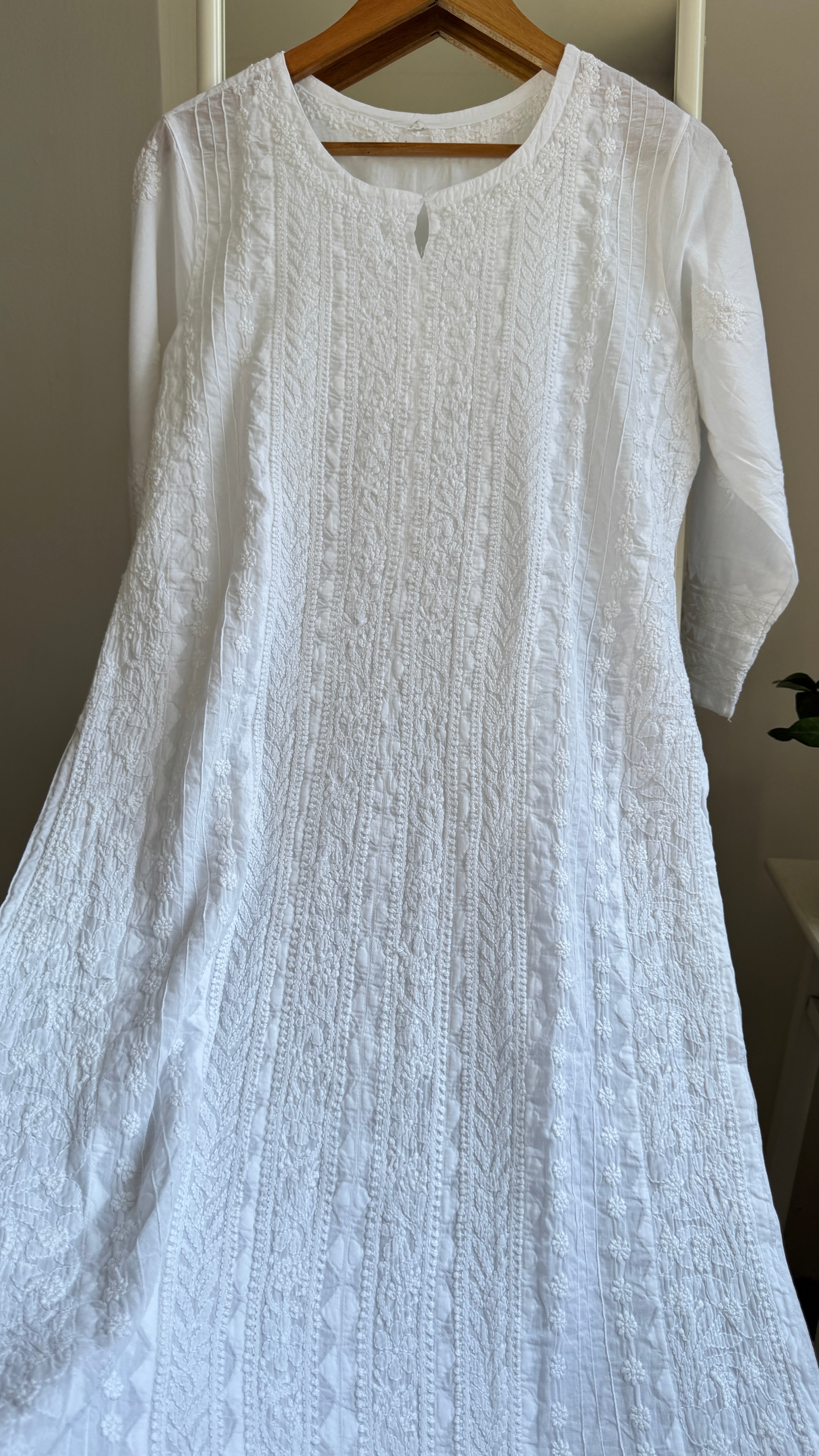 Pure Cotton Chikankari Full Jaal Kurti - White - Naaz Collection