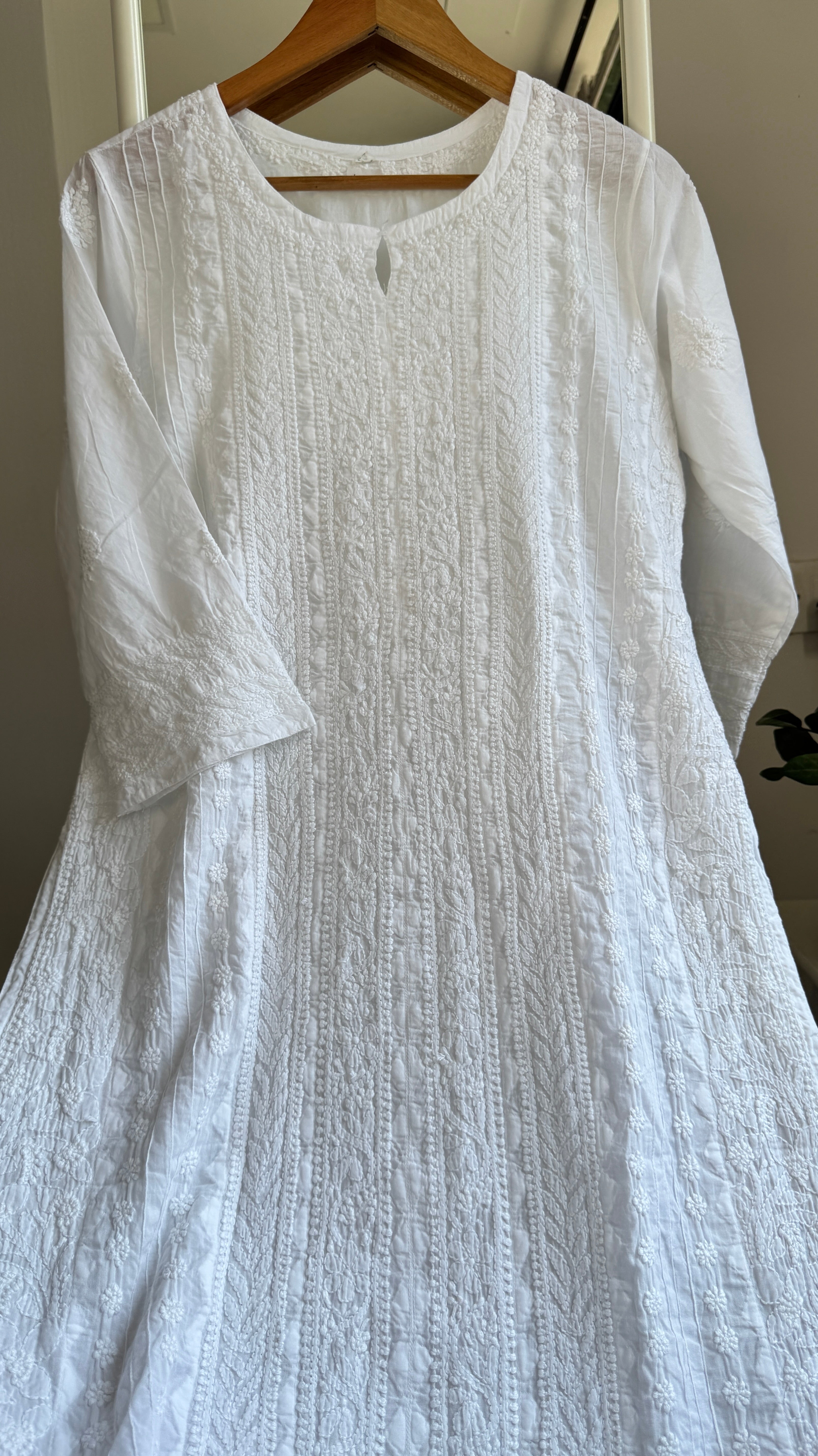 Pure Cotton Chikankari Full Jaal Kurti - White - Naaz Collection