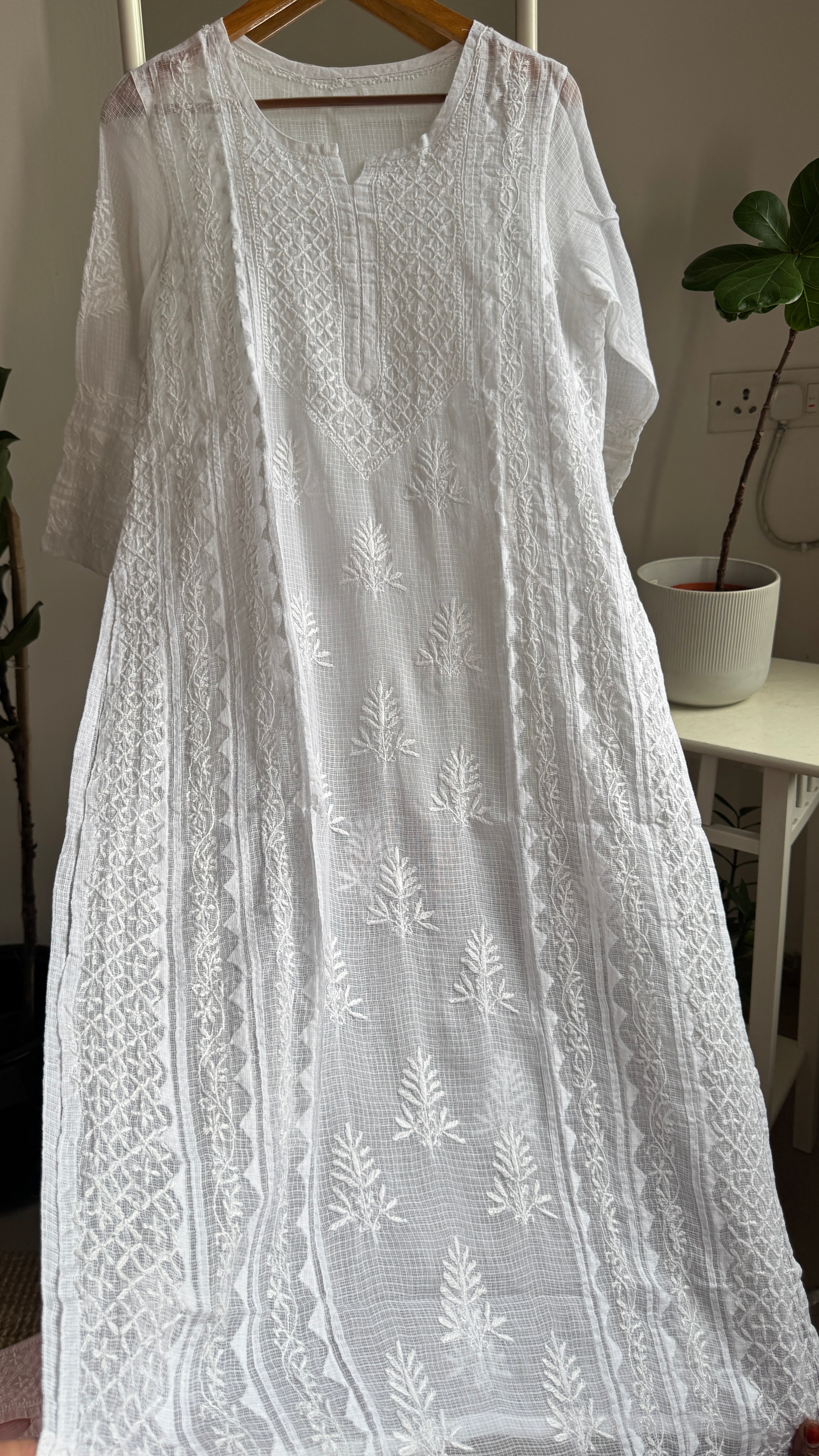 Kota Soft Cotton Chikankari Kurti - White - TARA Collection
