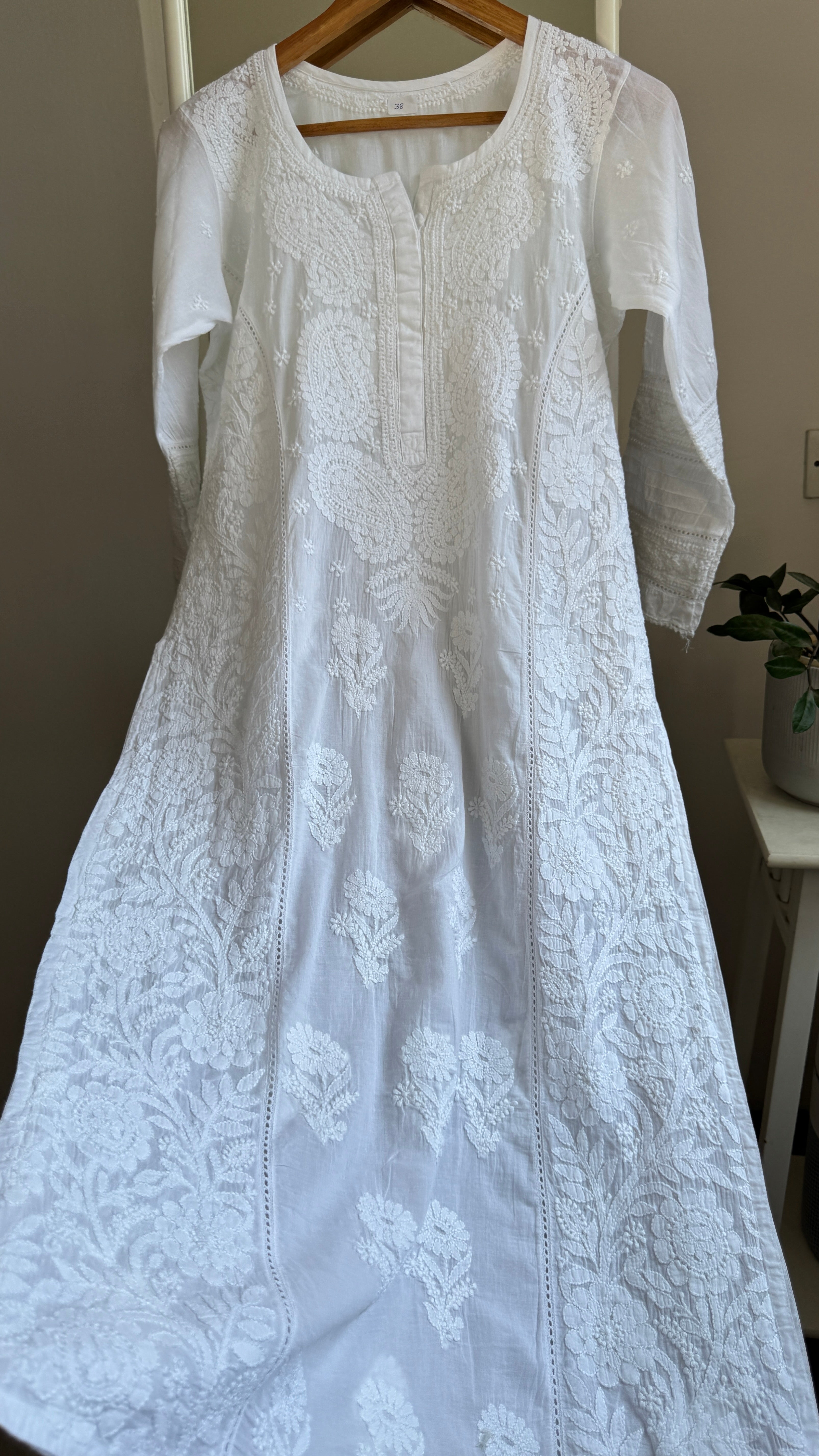 Mul Cotton Chikankari Kurti - White - Fiza Collection