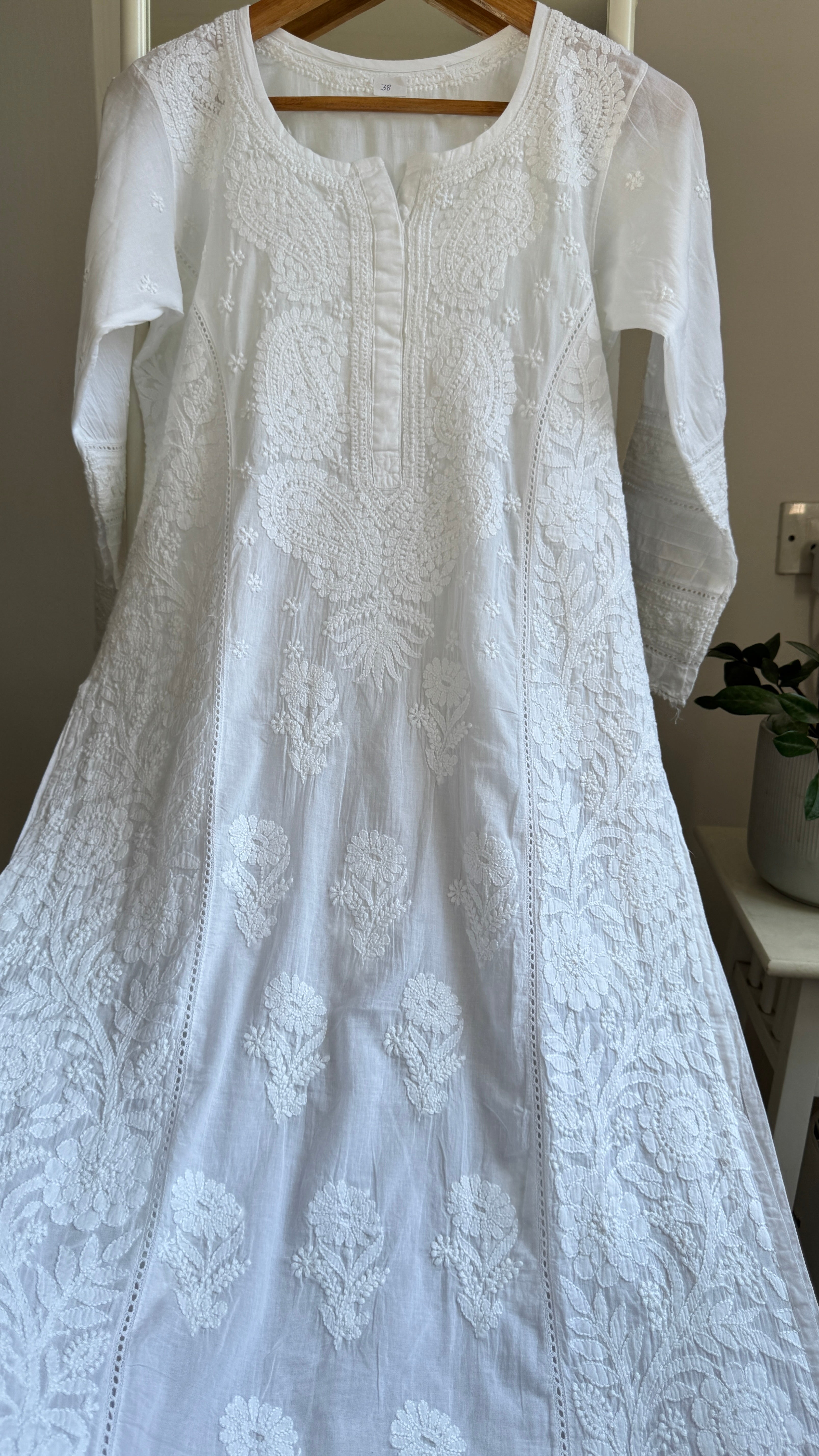 Mul Cotton Chikankari Kurti - White - Fiza Collection