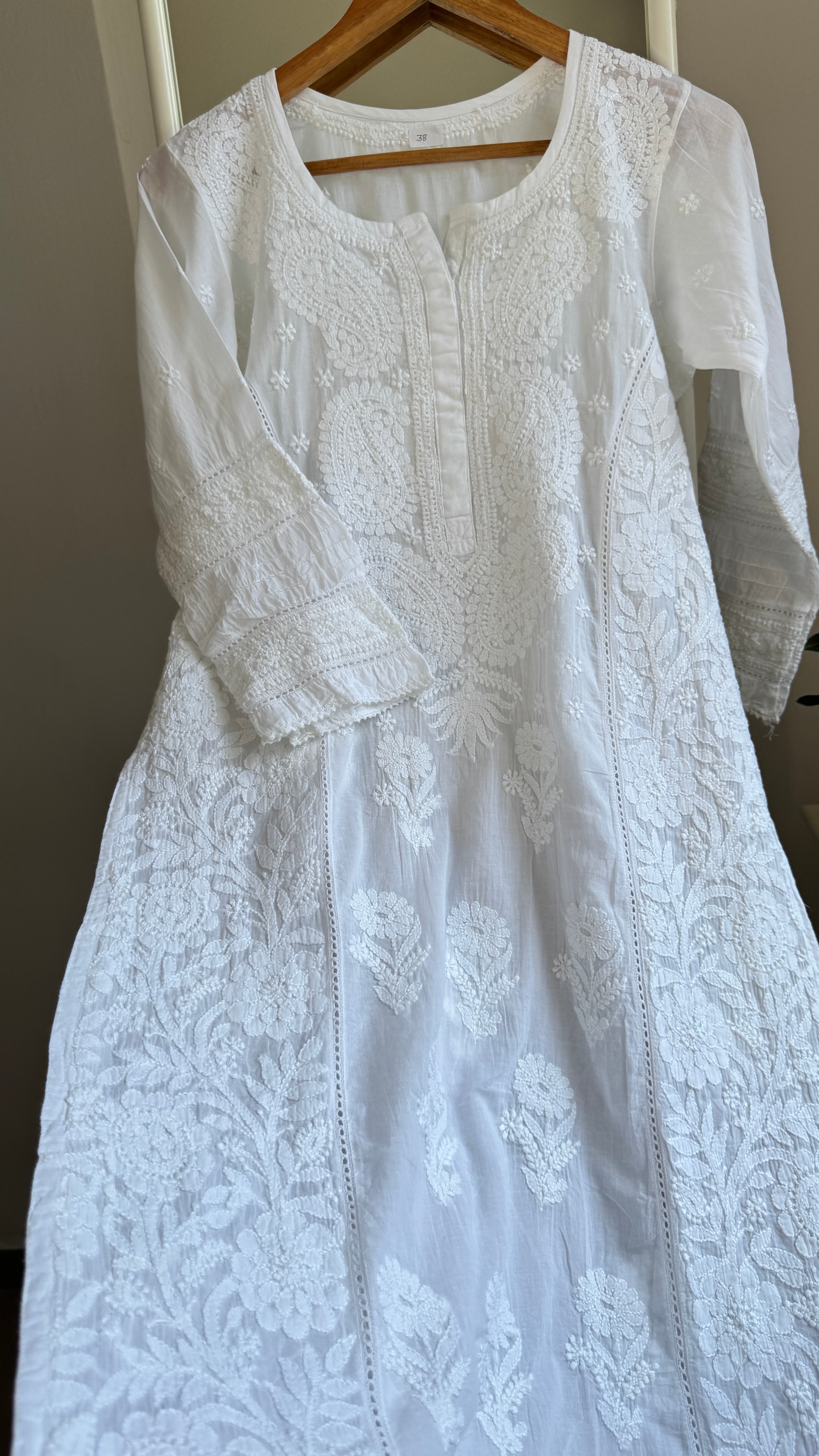 Mul Cotton Chikankari Kurti - White - Fiza Collection