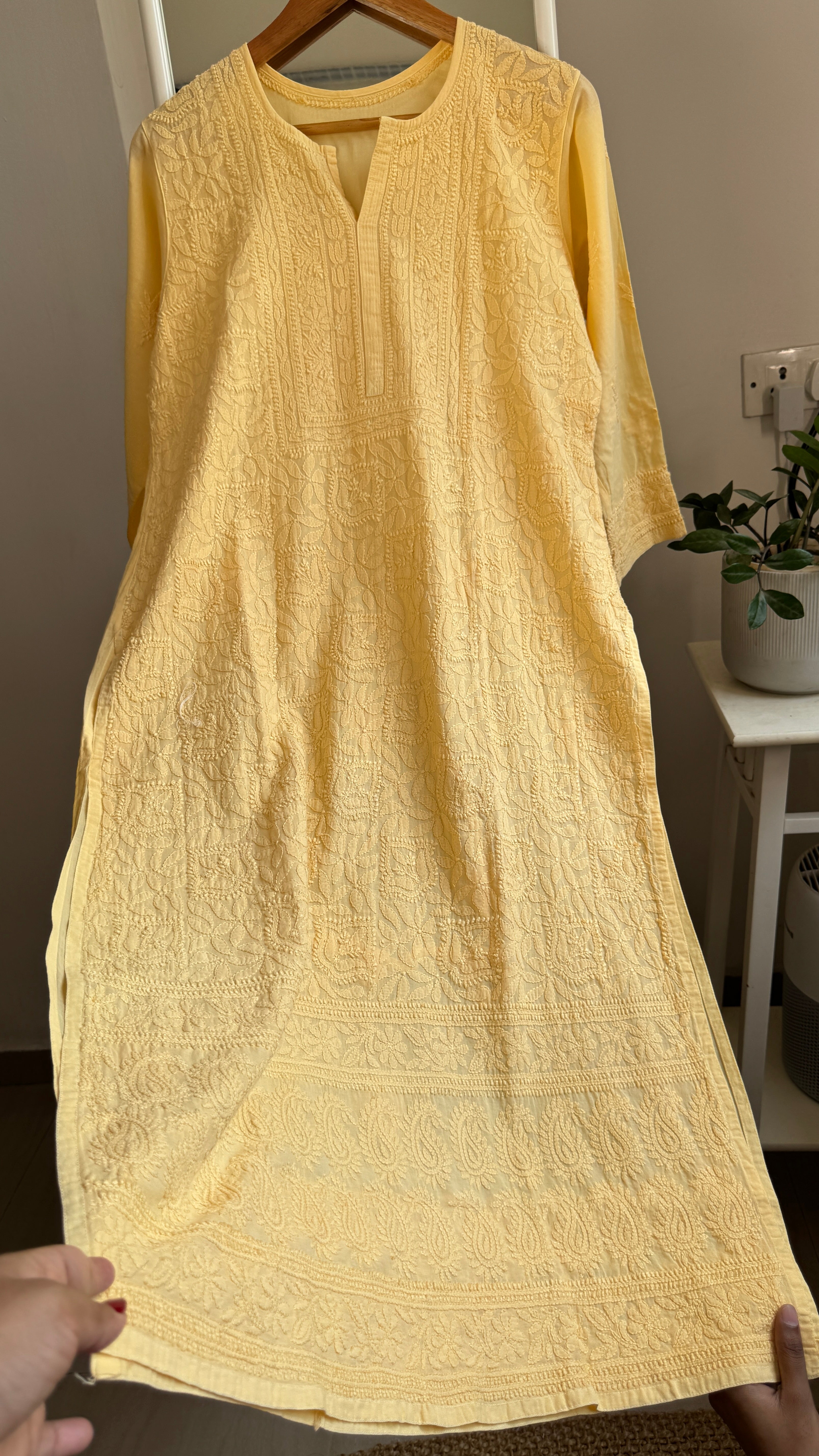 Pure Cotton Chikankari Full Jaal Kurti - Yellow - Naaz Collection