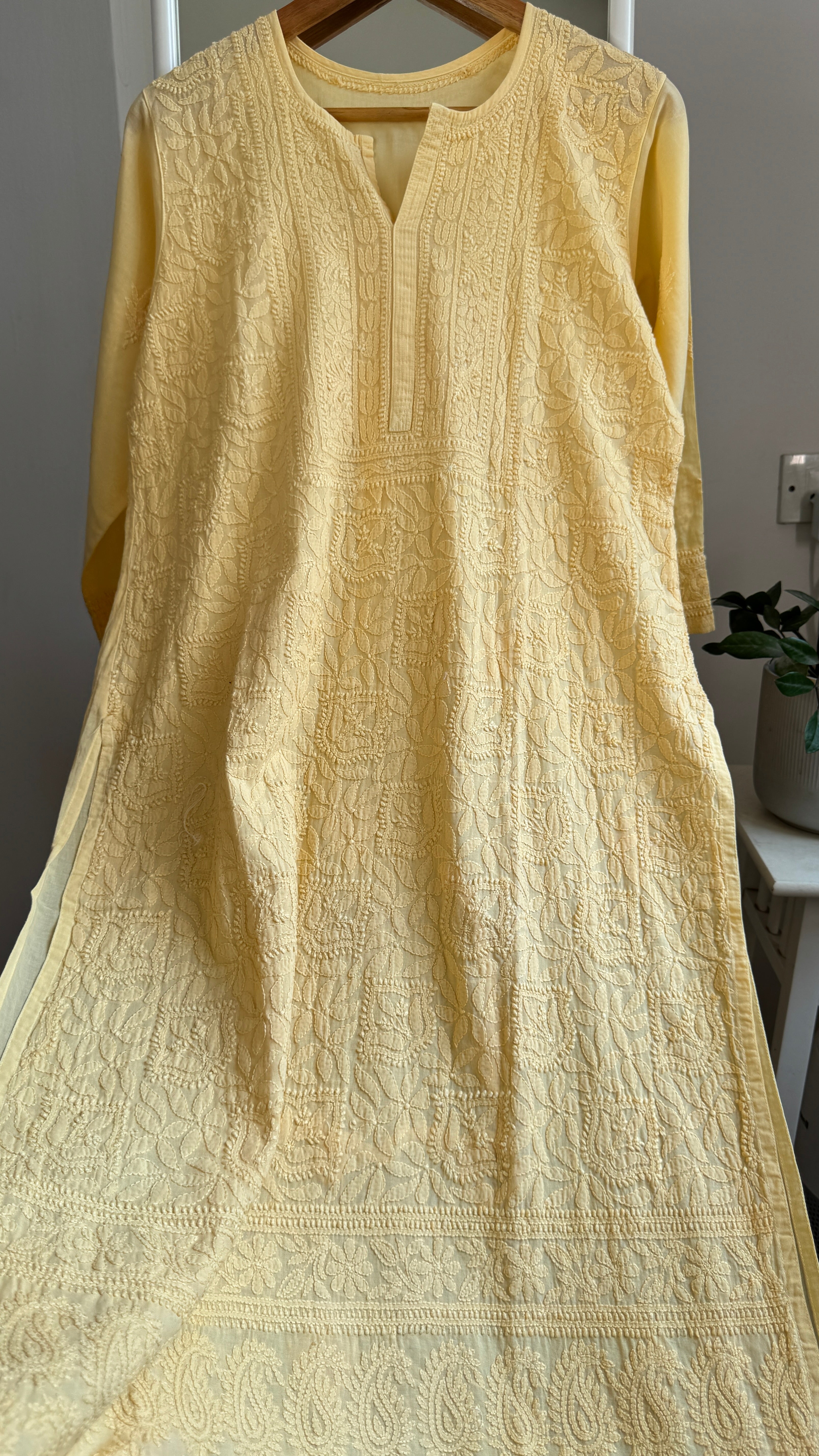 Pure Cotton Chikankari Full Jaal Kurti - Yellow - Naaz Collection