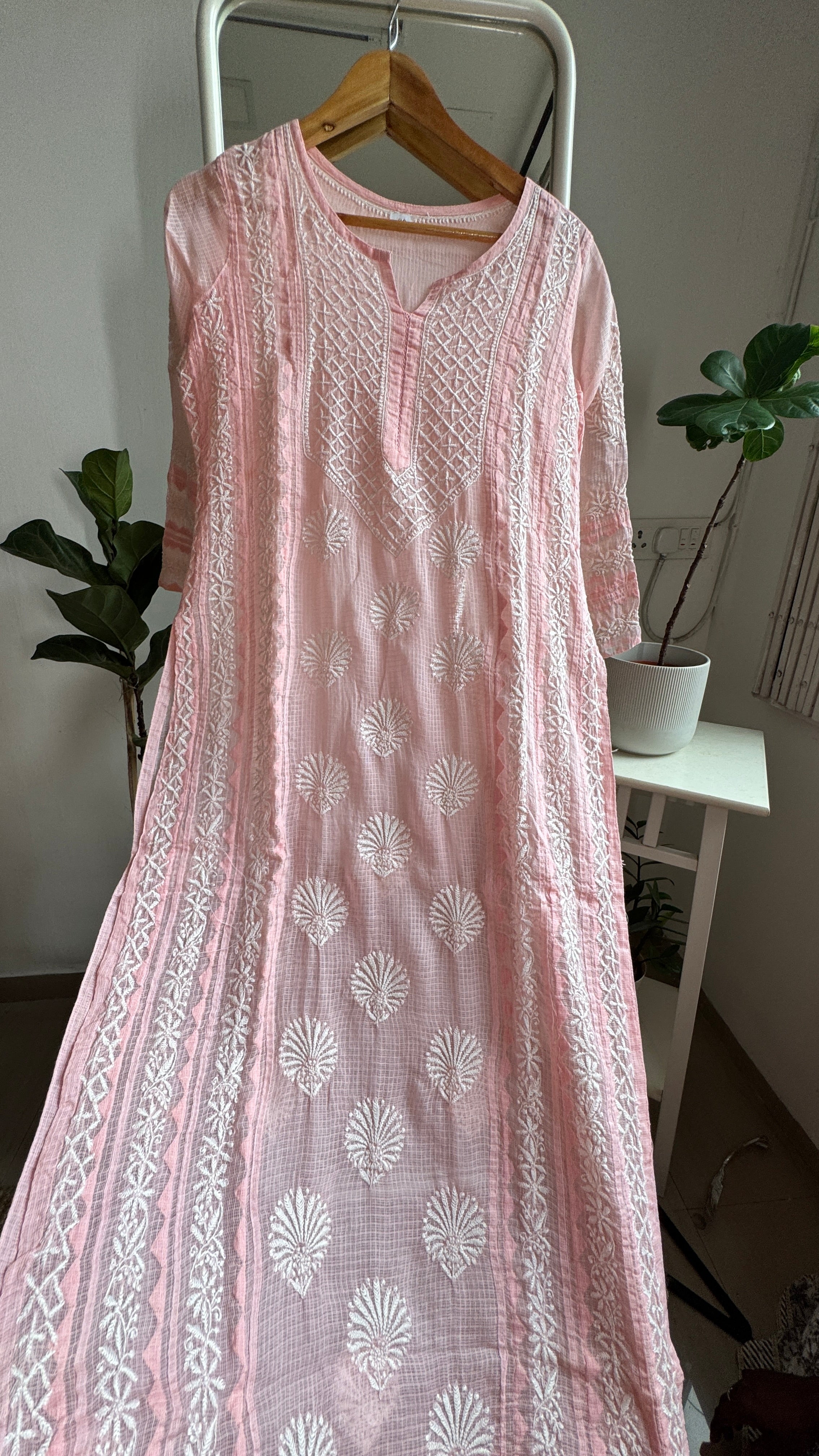 Kota Soft Cotton Chikankari Kurti - Carrot Pink - TARA Collection