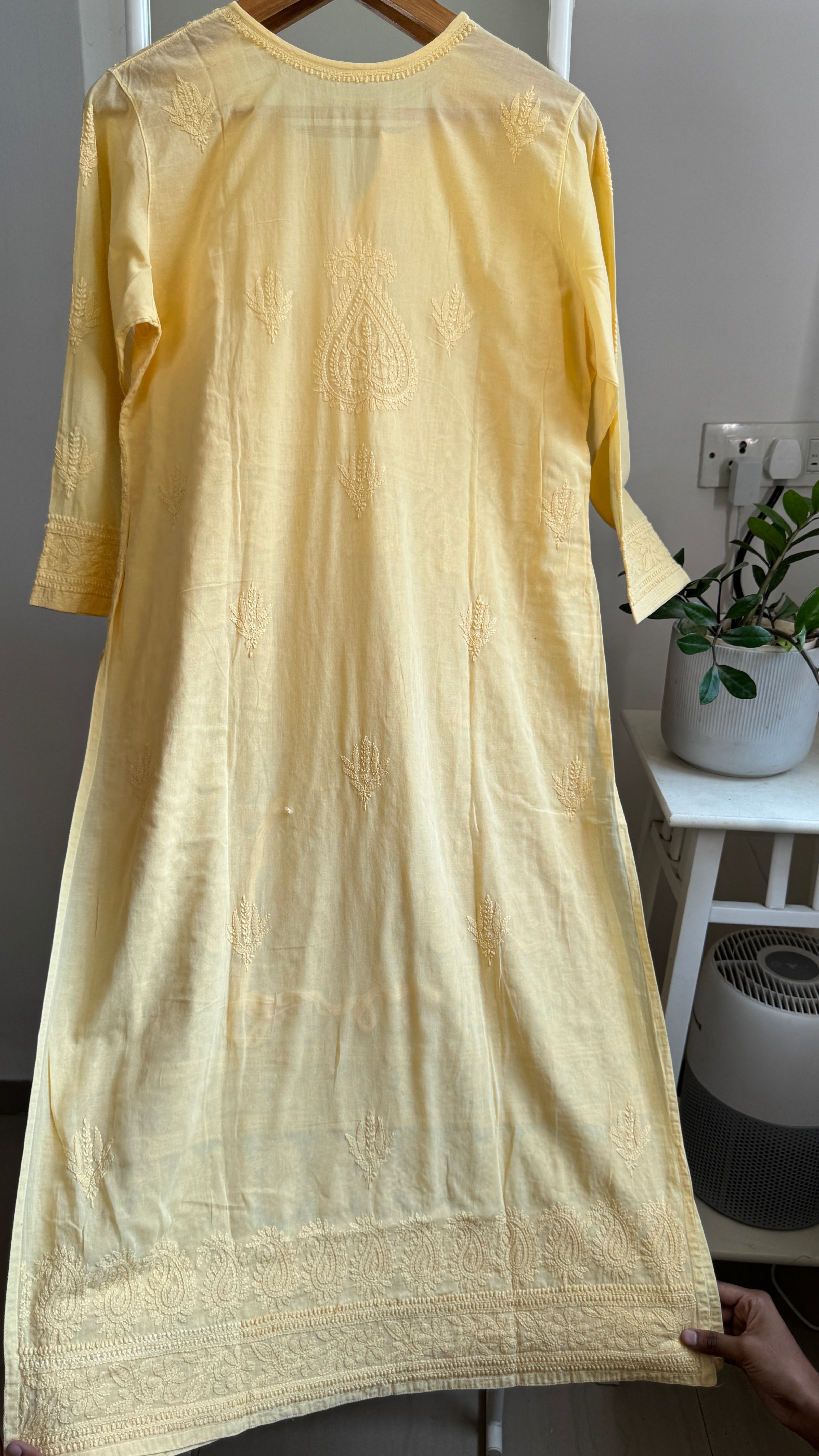 Pure Cotton Chikankari Full Jaal Kurti - Yellow - Naaz Collection