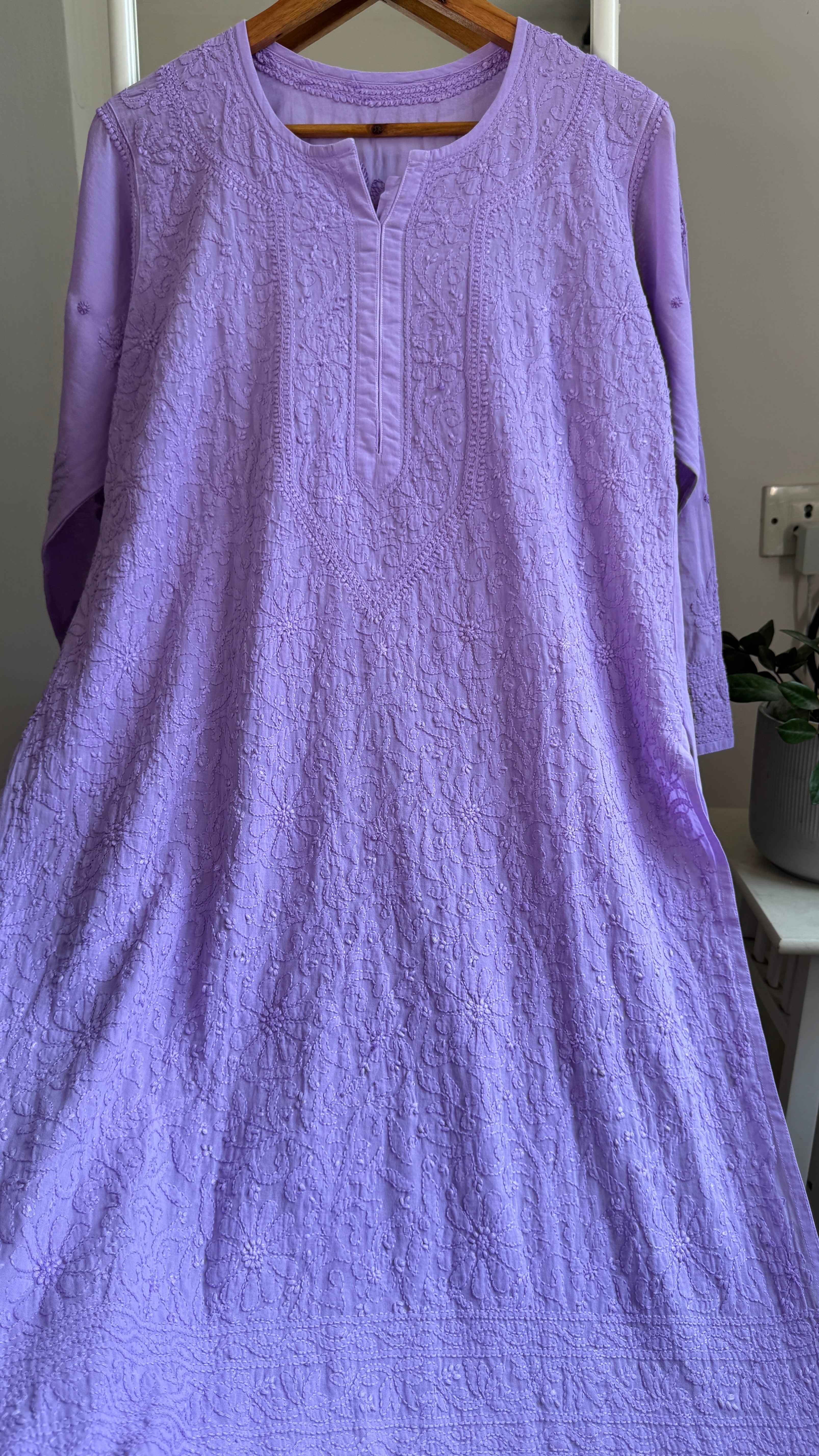 Pure Cotton Chikankari Full Jaal Kurti - Lavander - Naaz Collection