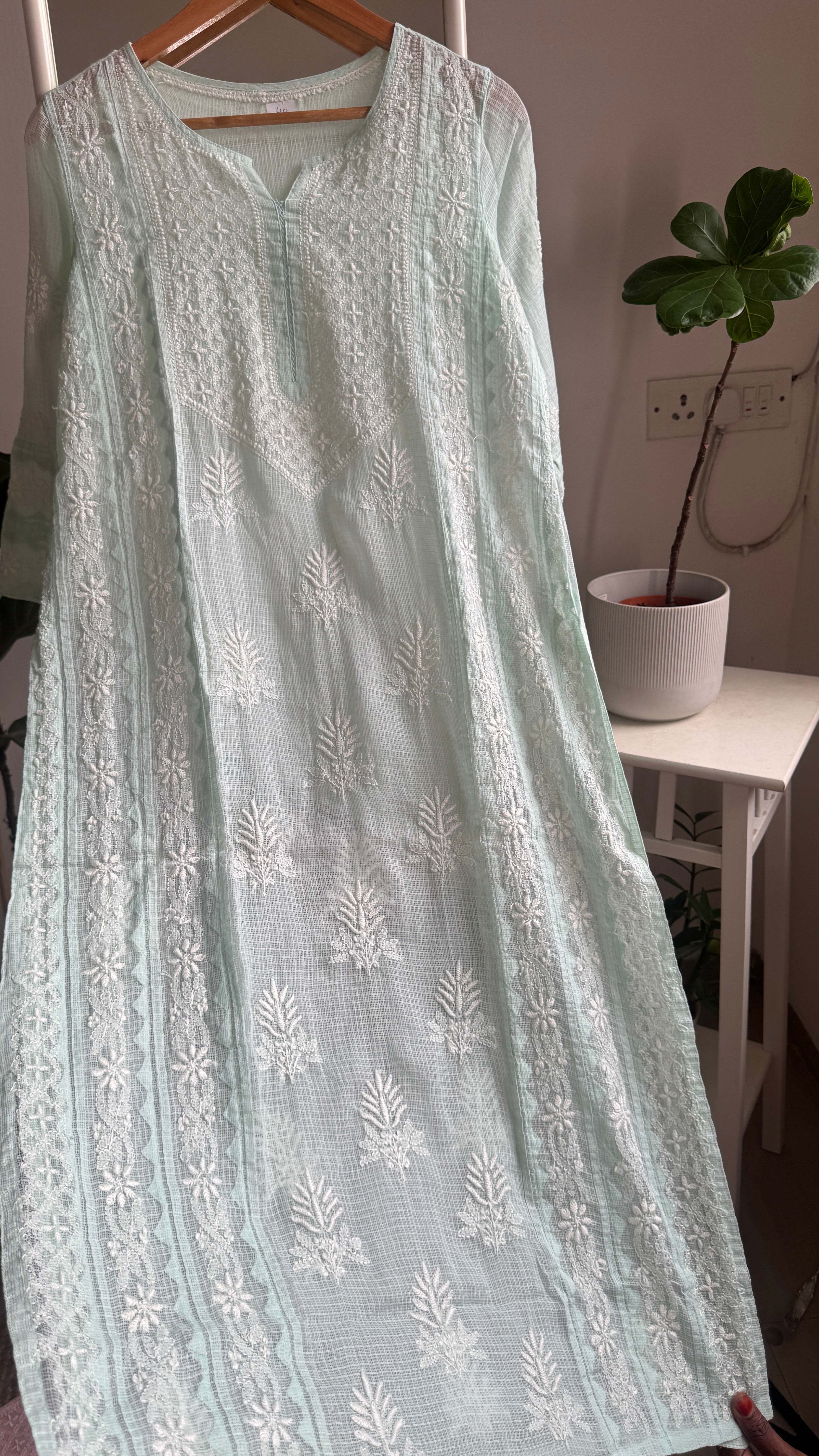 Kota Soft Cotton Chikankari Kurti - Cyan Green - TARA Collection