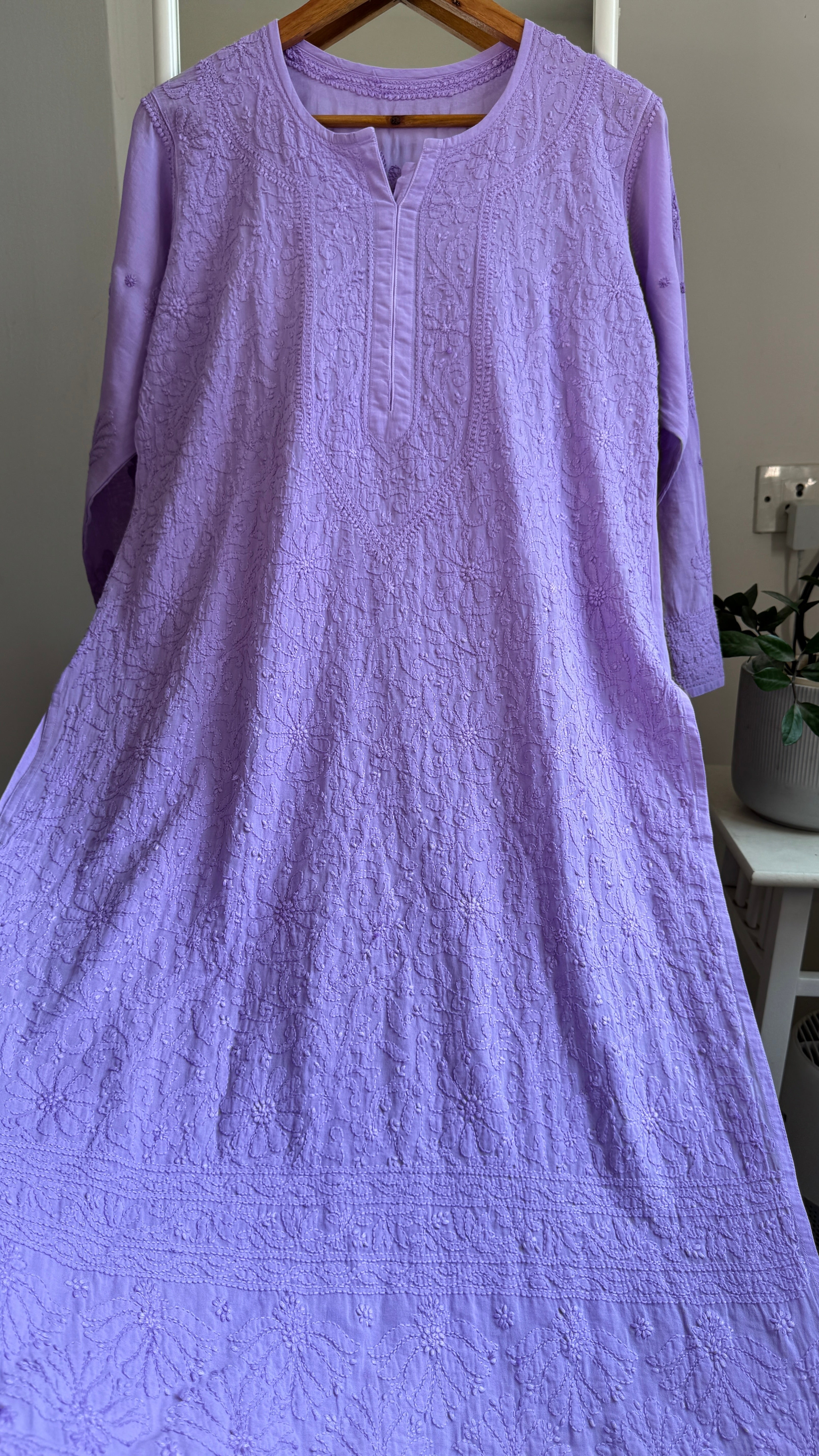 Pure Cotton Chikankari Full Jaal Kurti - Lavander - Naaz Collection