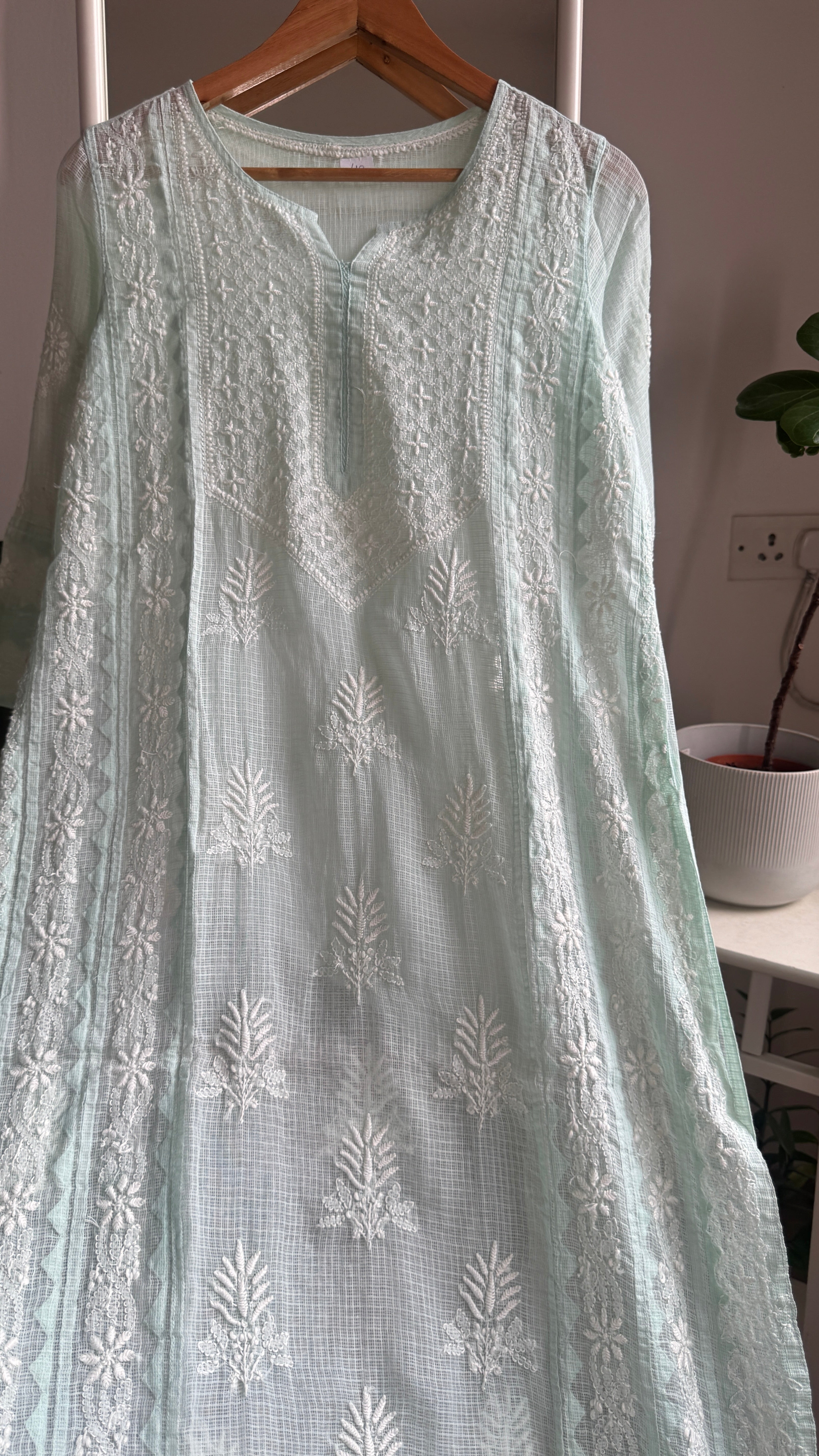 Kota Soft Cotton Chikankari Kurti - Cyan Green - TARA Collection
